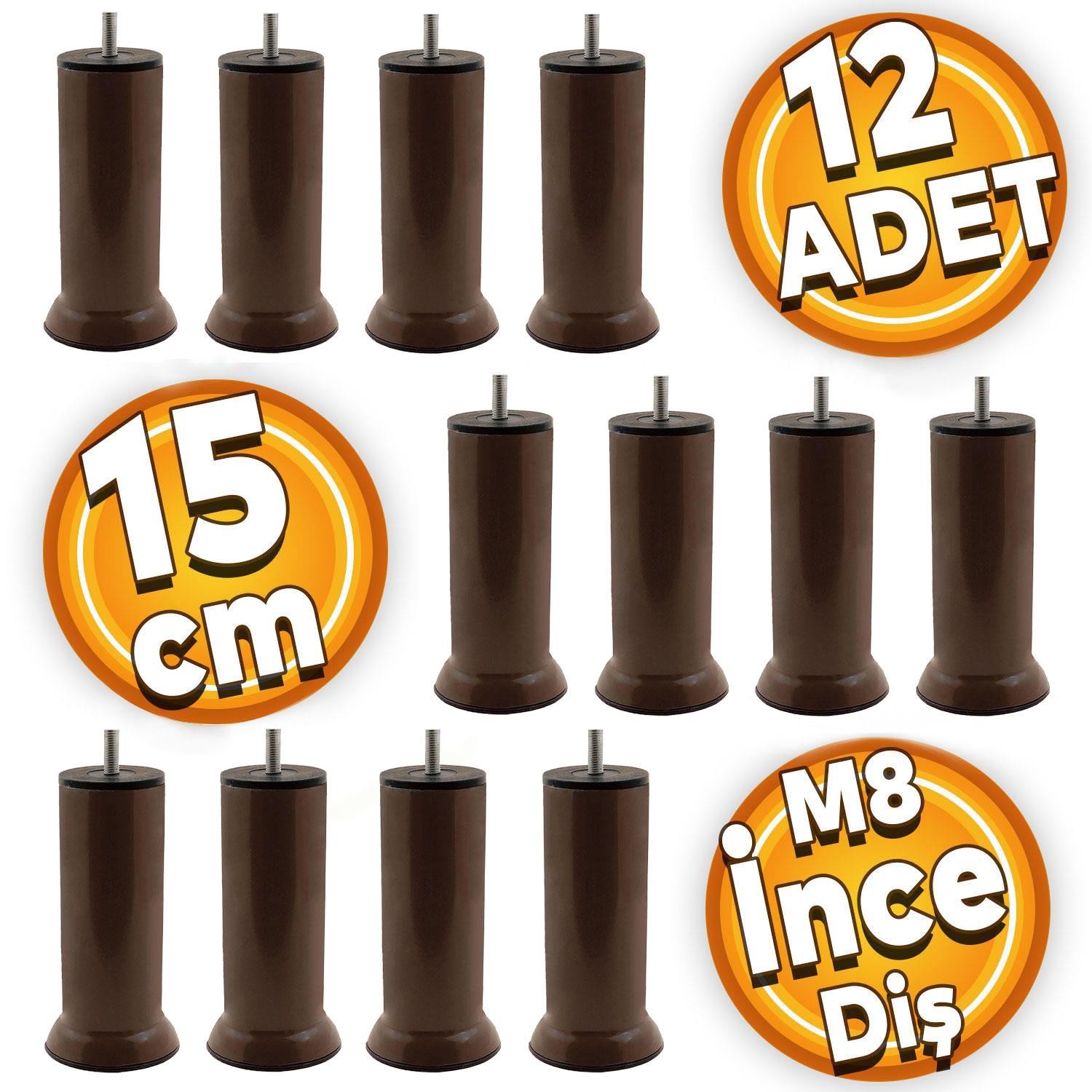 Mobilya Baza Kanepe Koltuk Çekyat Yükseltme Ayağı M8 Kahverengi Metal Ayakları 15 Cm (12 ADET)