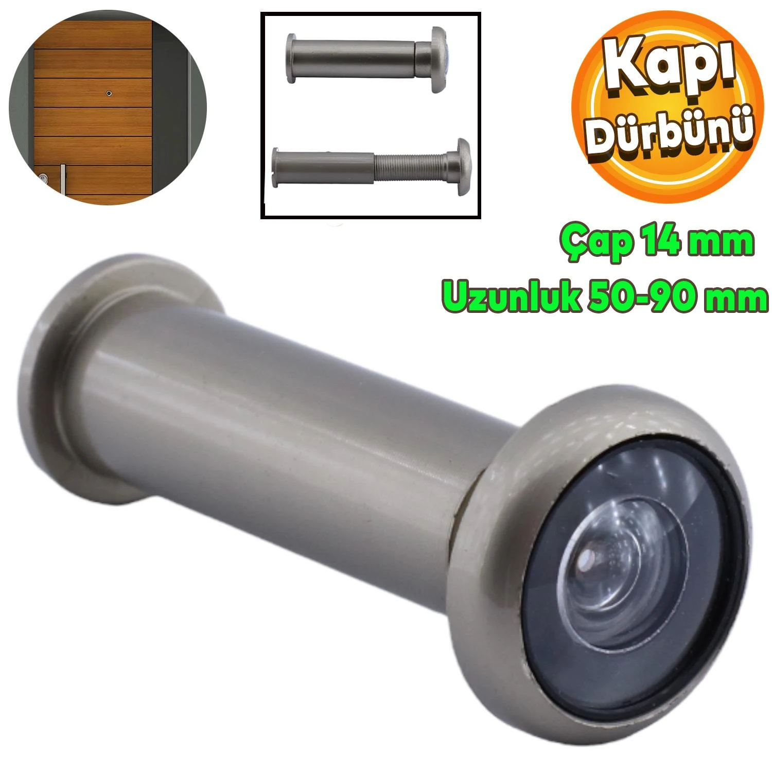 Kapı Dürbünü Çelik Kapı Saten 50-90 mm Ayarlanabilir Çap 14 mm