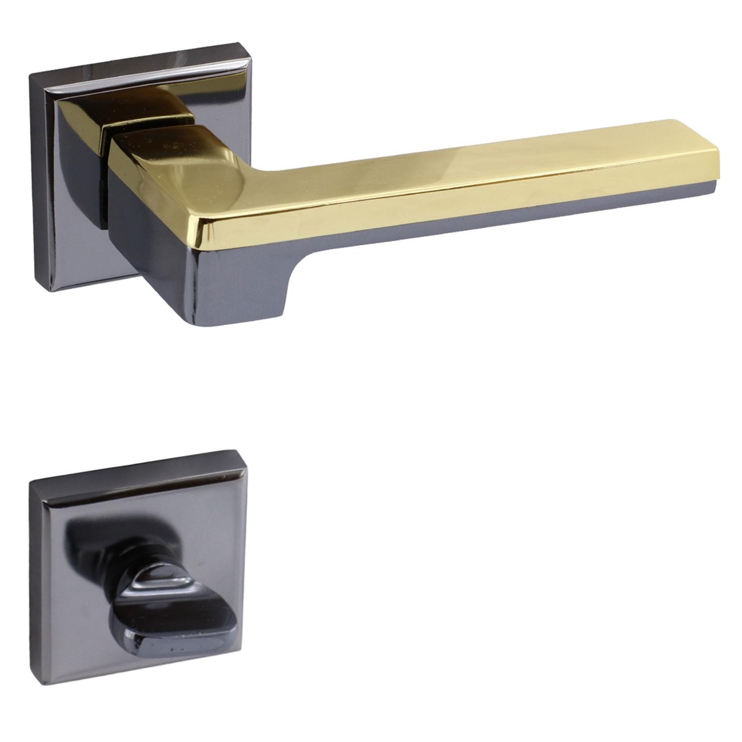 Defne Lüx Füme Gold Kare Rozetli Wc-Banyo Kapısı Uyumlu Kapı Kolu Sağa ve Sola Uygun Kolları 1 Takım