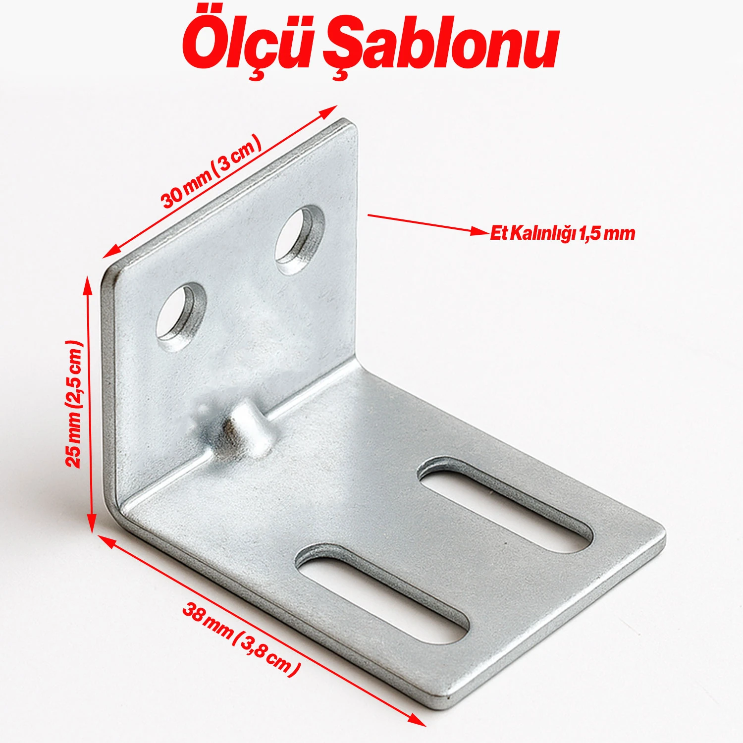 Metal L Bağlantı Demiri 30x25x38 mm (25 Adet) Raf ve Mobilya Köşe Sabitleme Dayanıklı Aparat Seti