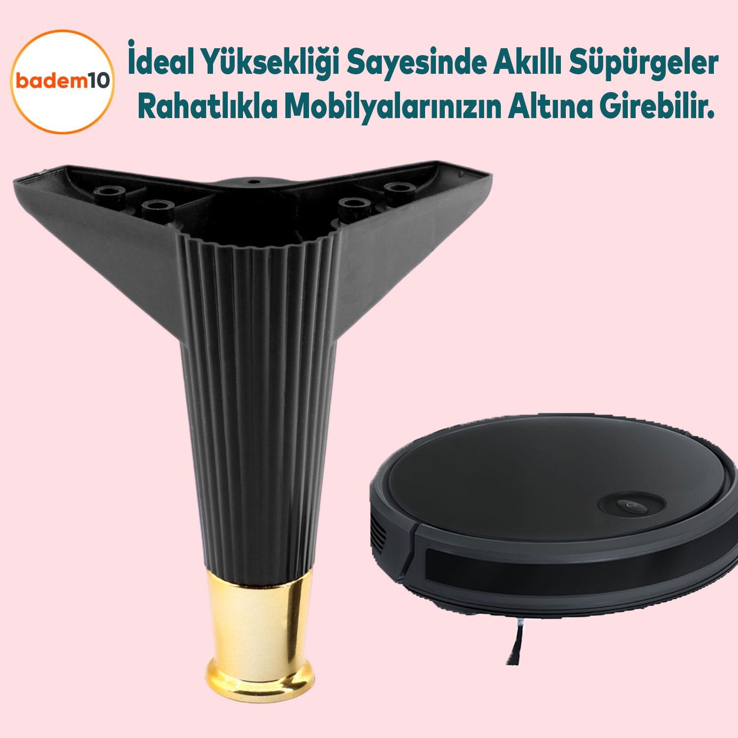 Elista 6'lı Set Mobilya TV Ünitesi Çekyat Koltuk Kanepe Destek Ayağı 15 cm Siyah Altın M8 Civatalı
