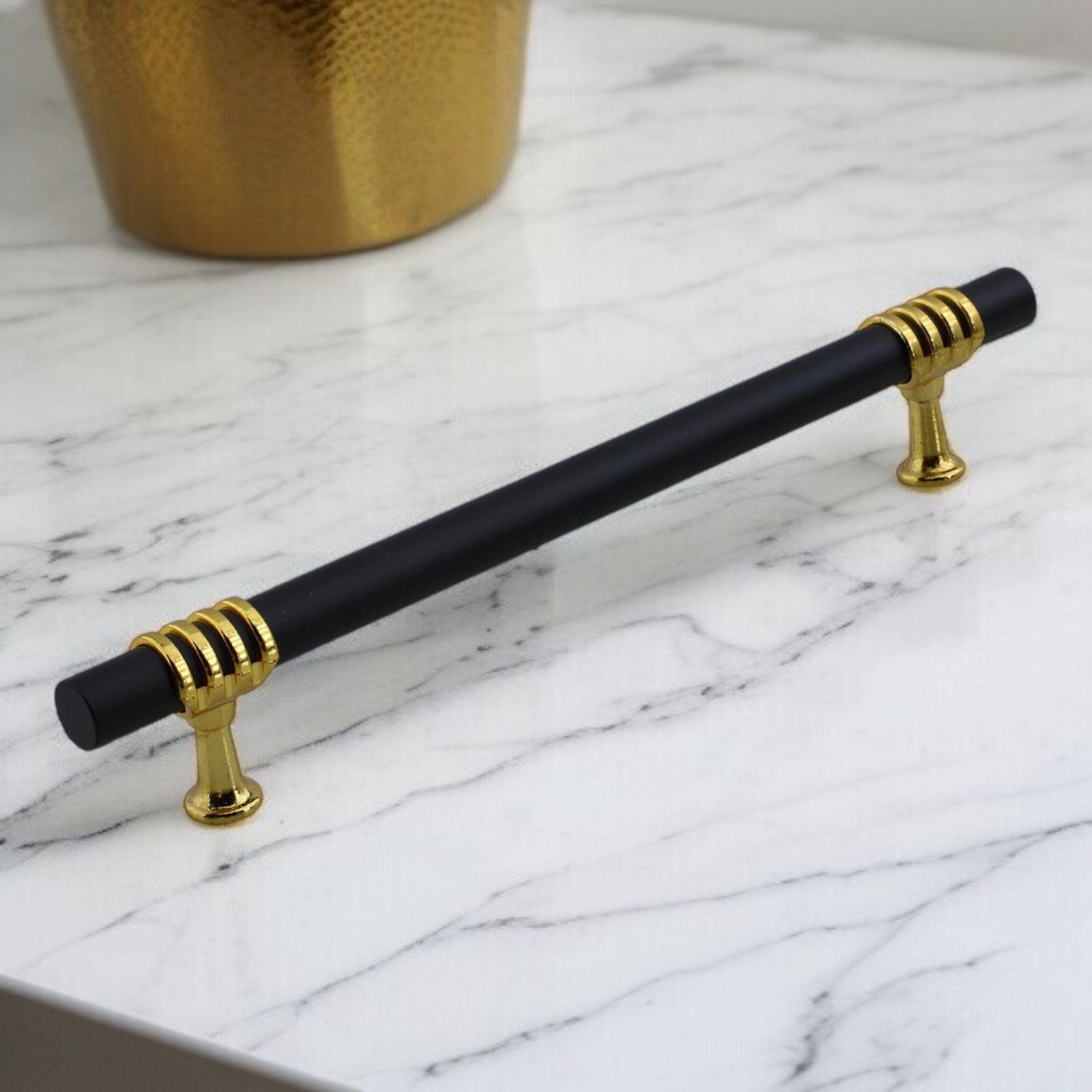 Eylül Mobilya Mutfak Dolabı Çekmece Dolap Kulpları Kapak Kulpu Kulbu Siyah Altın 224 mm Metal Kulp
