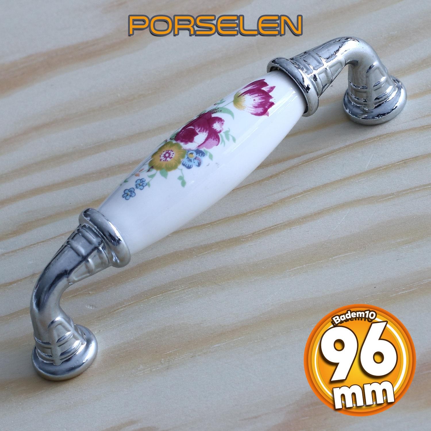 Gerçek Porselen Kulp Çiçek Desen 96 mm Mobilya Mutfak Kulplar Dolabı Çekmece Dolap Kapak Kulpu Beyaz