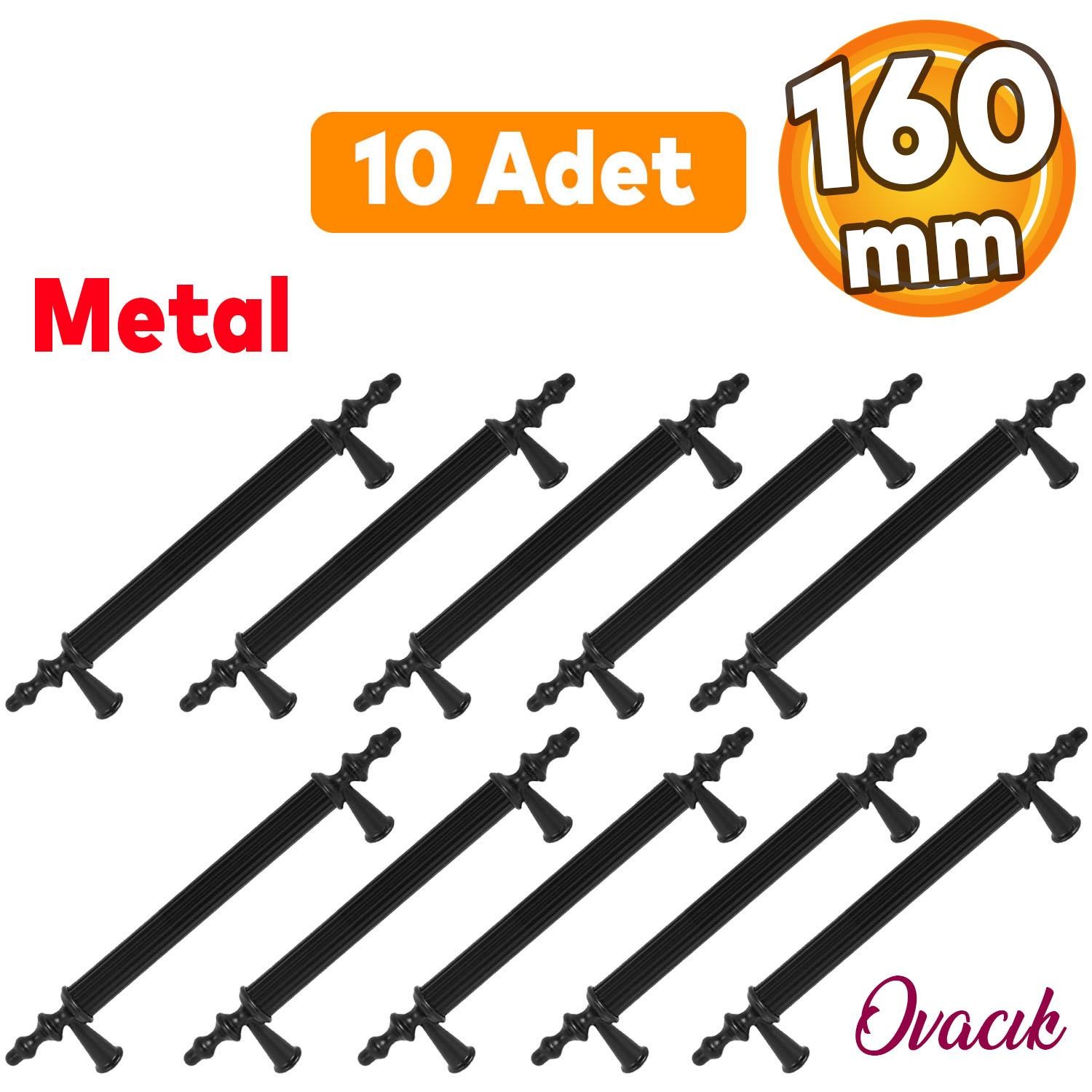 10 Adet 160 mm Ovacık Mobilya Mutfak Dolap Çekmece Dolabı Kapak Metal Siyah Kulpu Kulbu Kulpları
