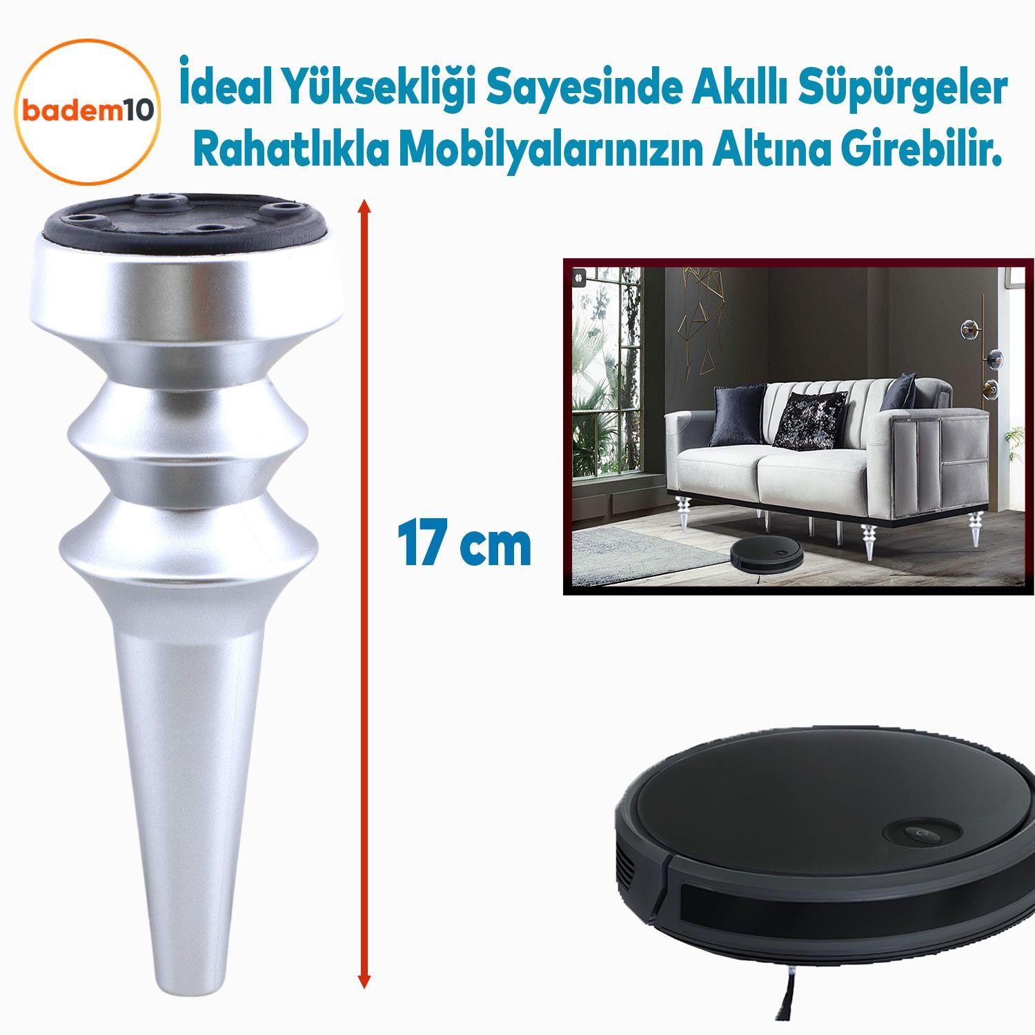 Oliva Mobilya Kanepe Koltuk Tv Ünitesi Baza Ayağı Zigon Orta Sehpası Ayak Ayakları Mat Gümüş 17 cm