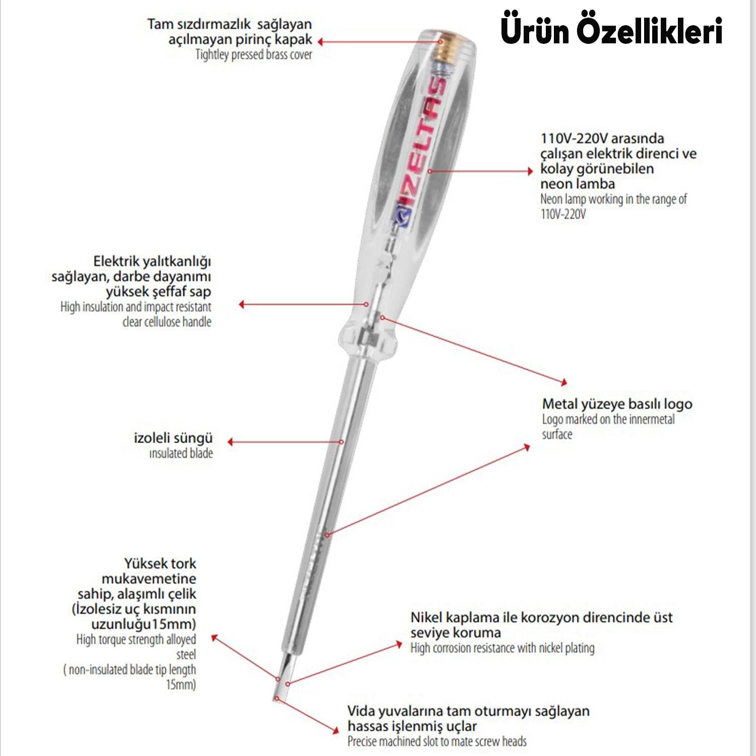 İzeltaş 190 mm Düz Elektrik Kontrol Kalemi