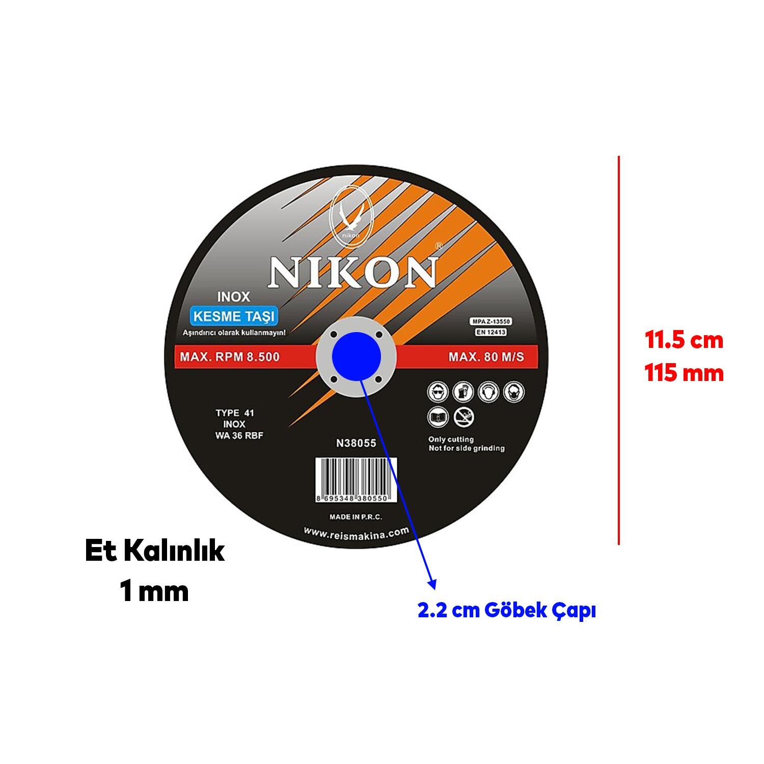 Nikon Metal Çelik Demir Kesici Taş Disk Taşlama Spiral Demir Kesme Diski 115x1.0x22 Mm (5 ADET)