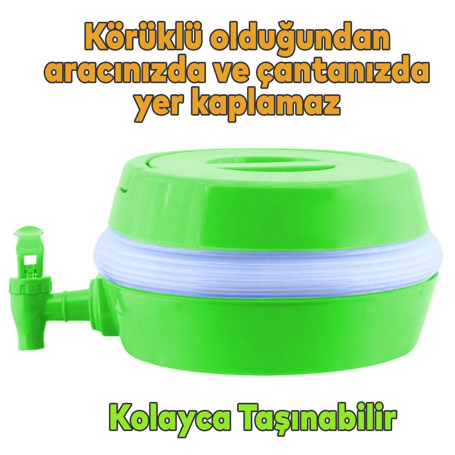 Akordiyonlu Su Sebili Meşrubat İçecek Kabı Bidonu Damacana Katlanabilir Musluklu Körüklü 5.5 Litre Termos Piknik Kamp Mangal Yeşil