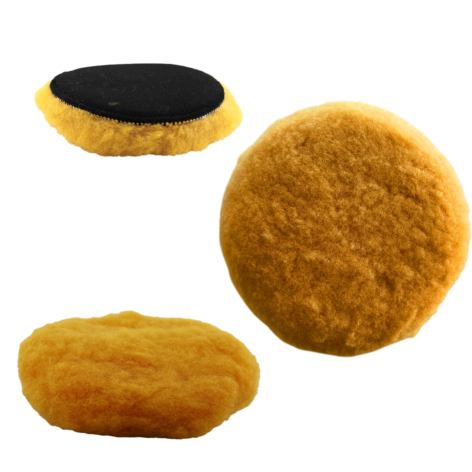 Sarı Renk (3 Adet) Orta Sert Koyun Kuzu Postu Pedi Ø 125 mm Pasta Cila Polisaj Cırt Tabanlı Yün