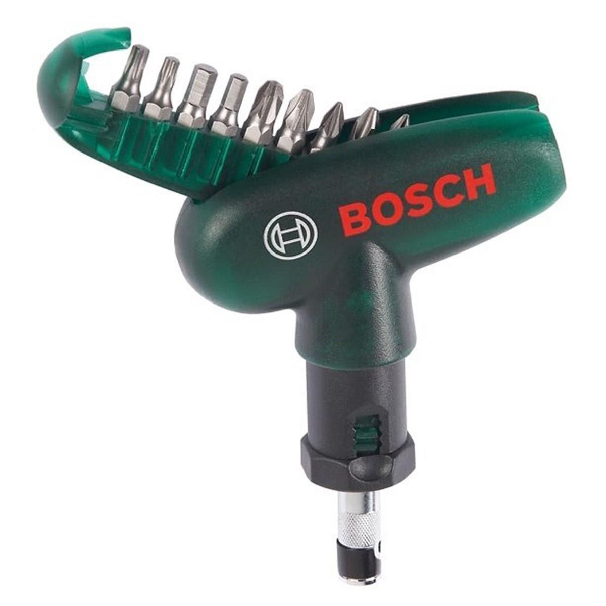 Bosch T Tipi Cırcırlı Tornavida ve 10 Parça Vidalama Uç Seti