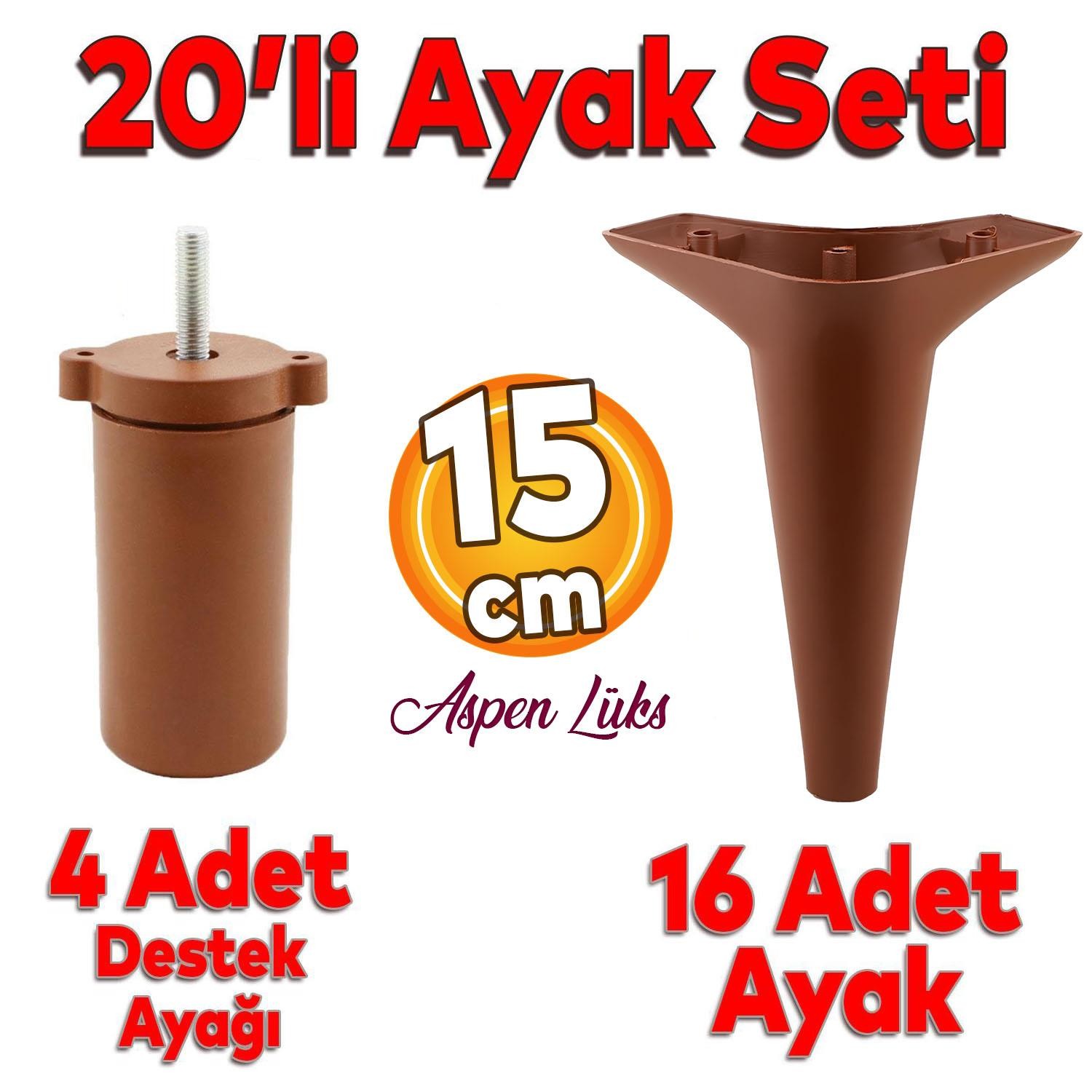 20'li Set Aspen Lüks Mobilya Kanepe Koltuk TV Ünitesi Yükseltici Destek Ayağı Ayakları15 cm Kahve