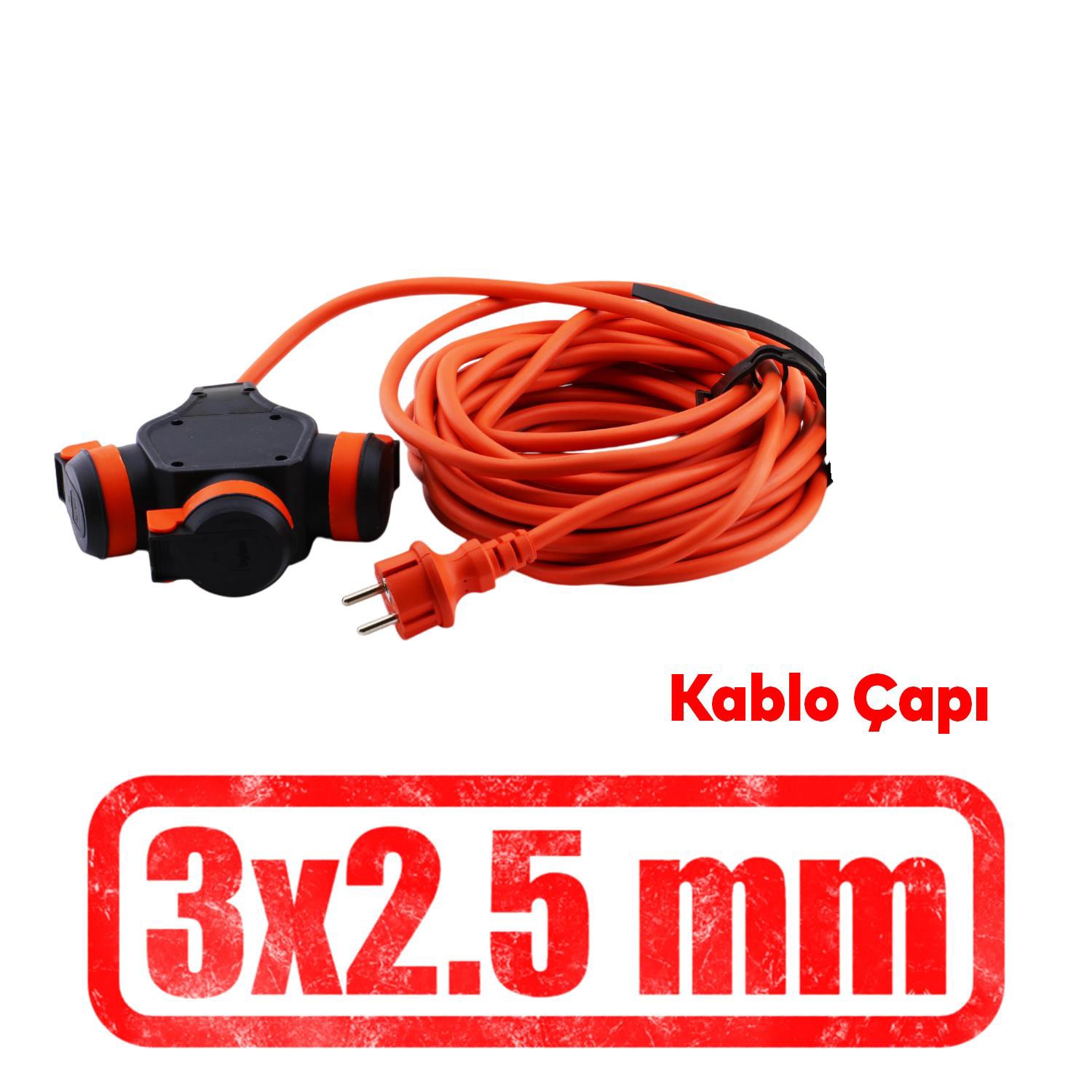 Bylion 3WHS-20325- F Monofaze Çoğaltıcı Seyyar Topraklı 3'lü Grup Priz Fiş 20 Metre CCA Kablo Uzatma Kablosu 3x2.5 mm