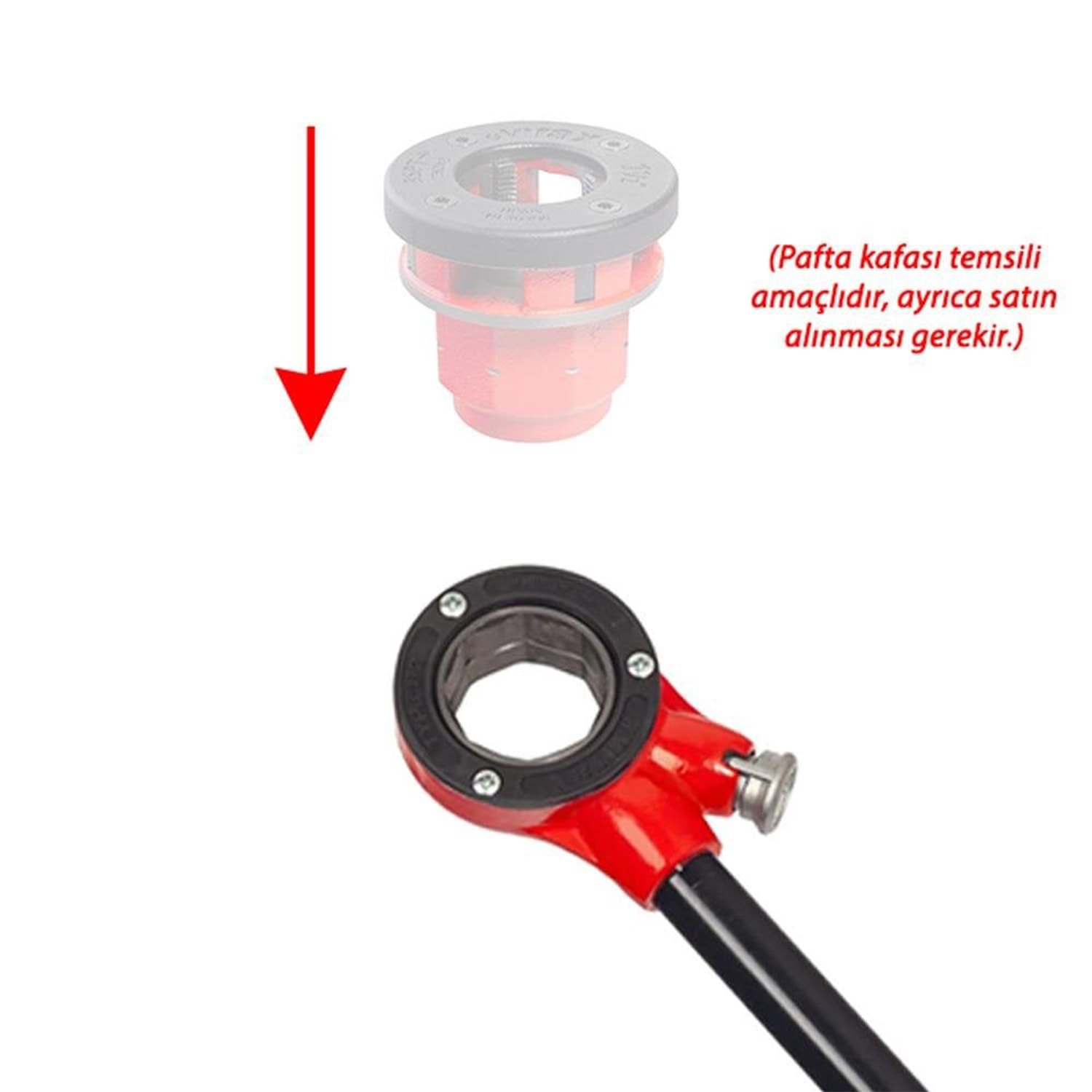 Manuel Diş Açma Pafta Kafası Tutucu 11/4" Boru Yedek Kolu Uzun Sap Çek Çevir Bırak Sağa Sola Dönerli