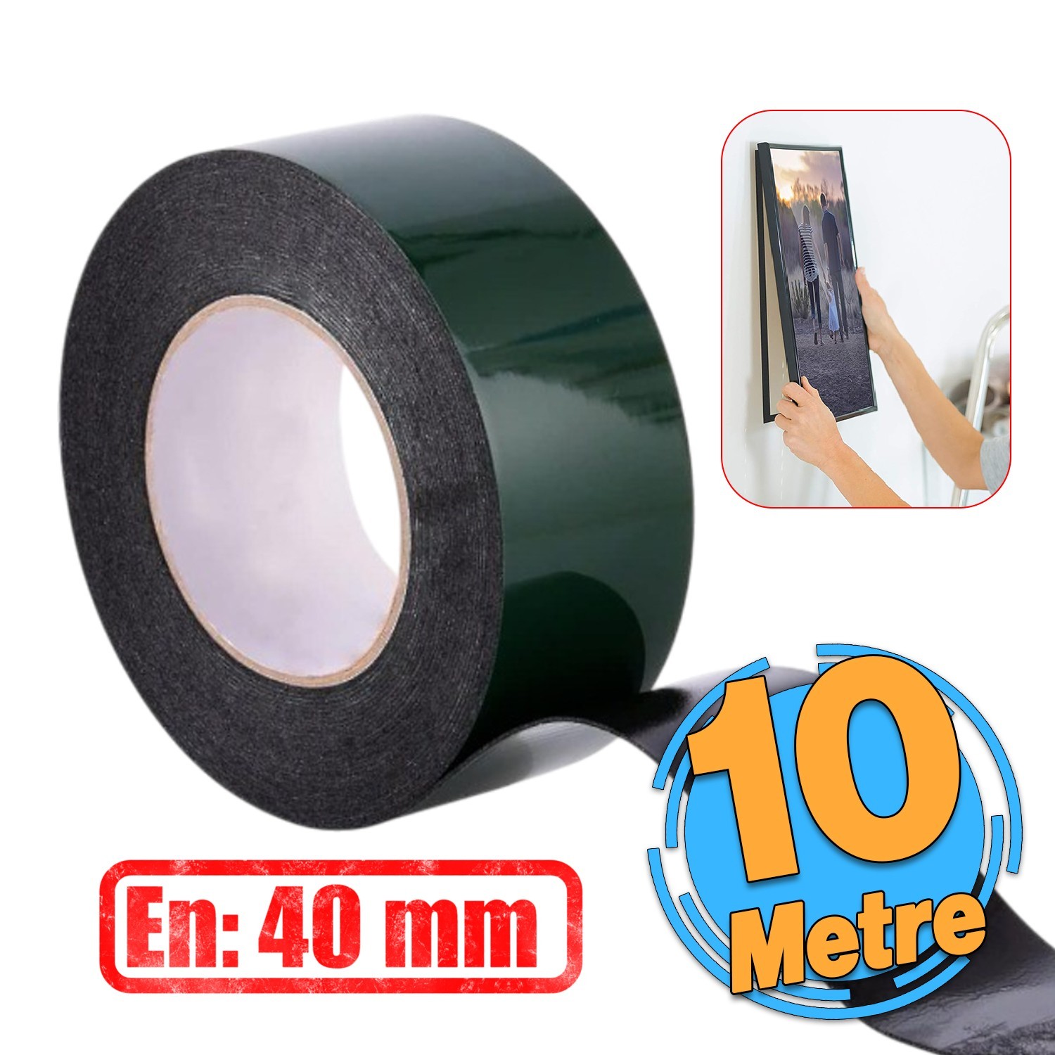 Çift Taraflı Köpük Sünger Bant Eva Montaj Bandı Siyah 40 mm x 10 Metre Etil Vinil Asetat 1 Adet