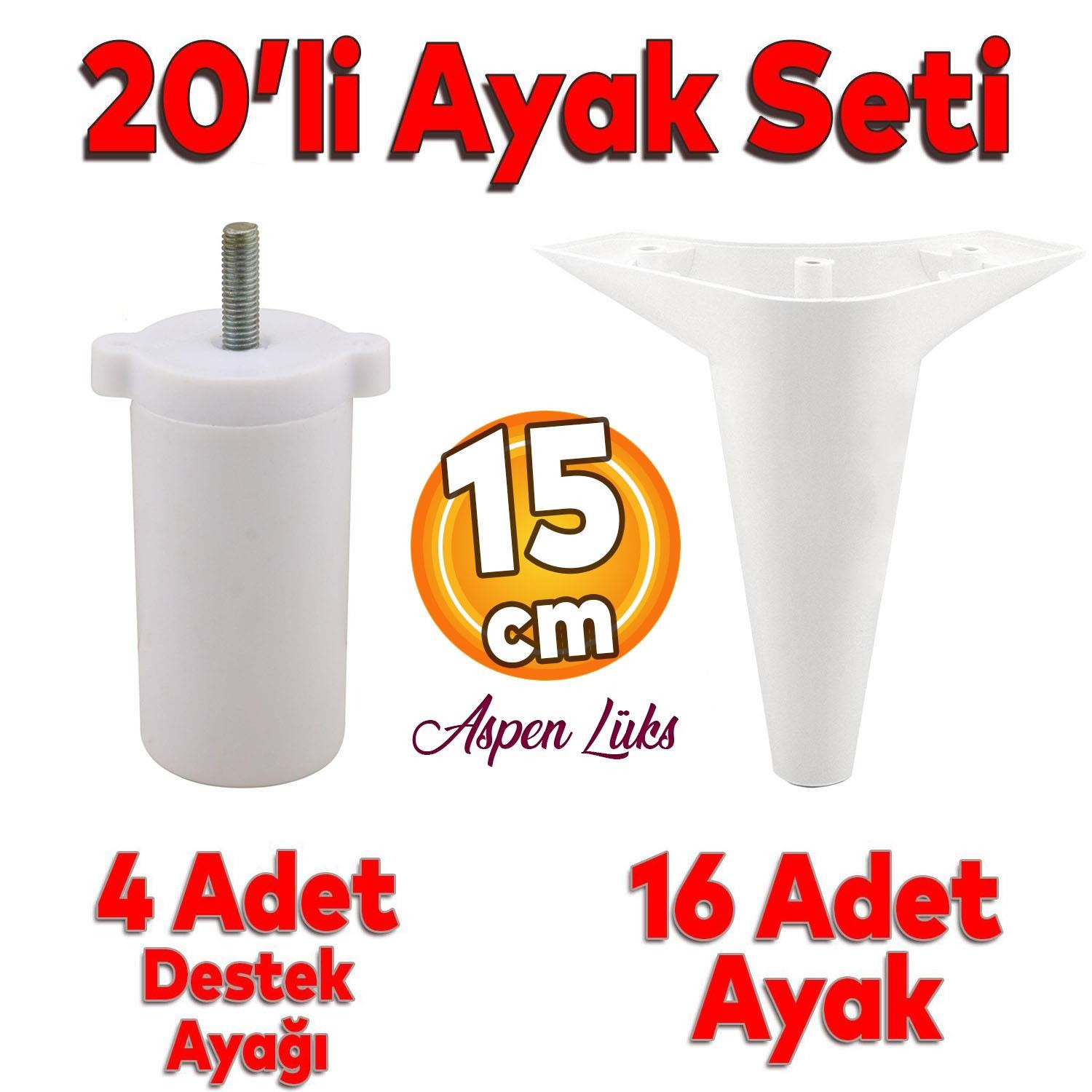 20'li Set Aspen Lüks Mobilya Koltuk Kanepe Tv Ünitesi Yükseltme Destek Ayağı 15 cm Beyaz Ayakları