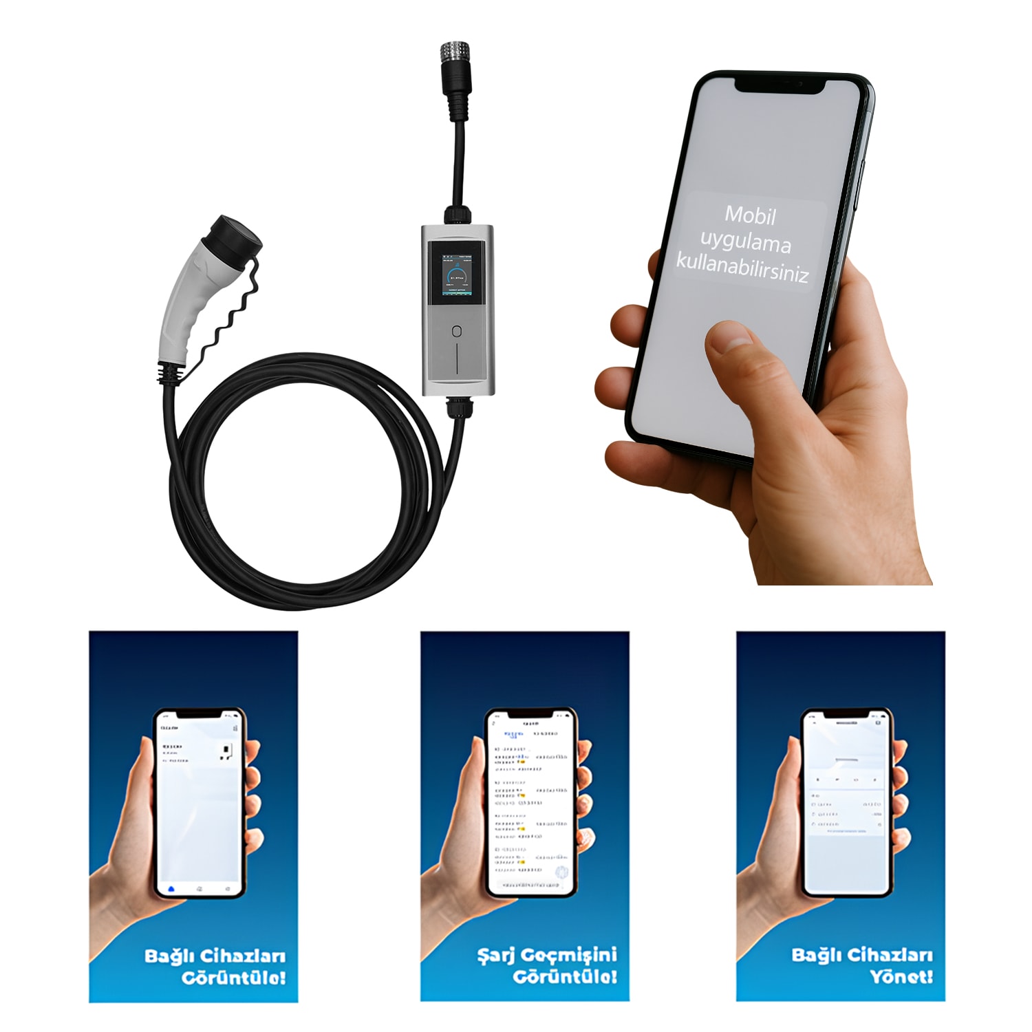 Taşınabilir Elektrikli Wallbox Araç Şarj Dönüştürücüsü Cihaz 22 kW Type-2 Soket Mobil Uygulamalı