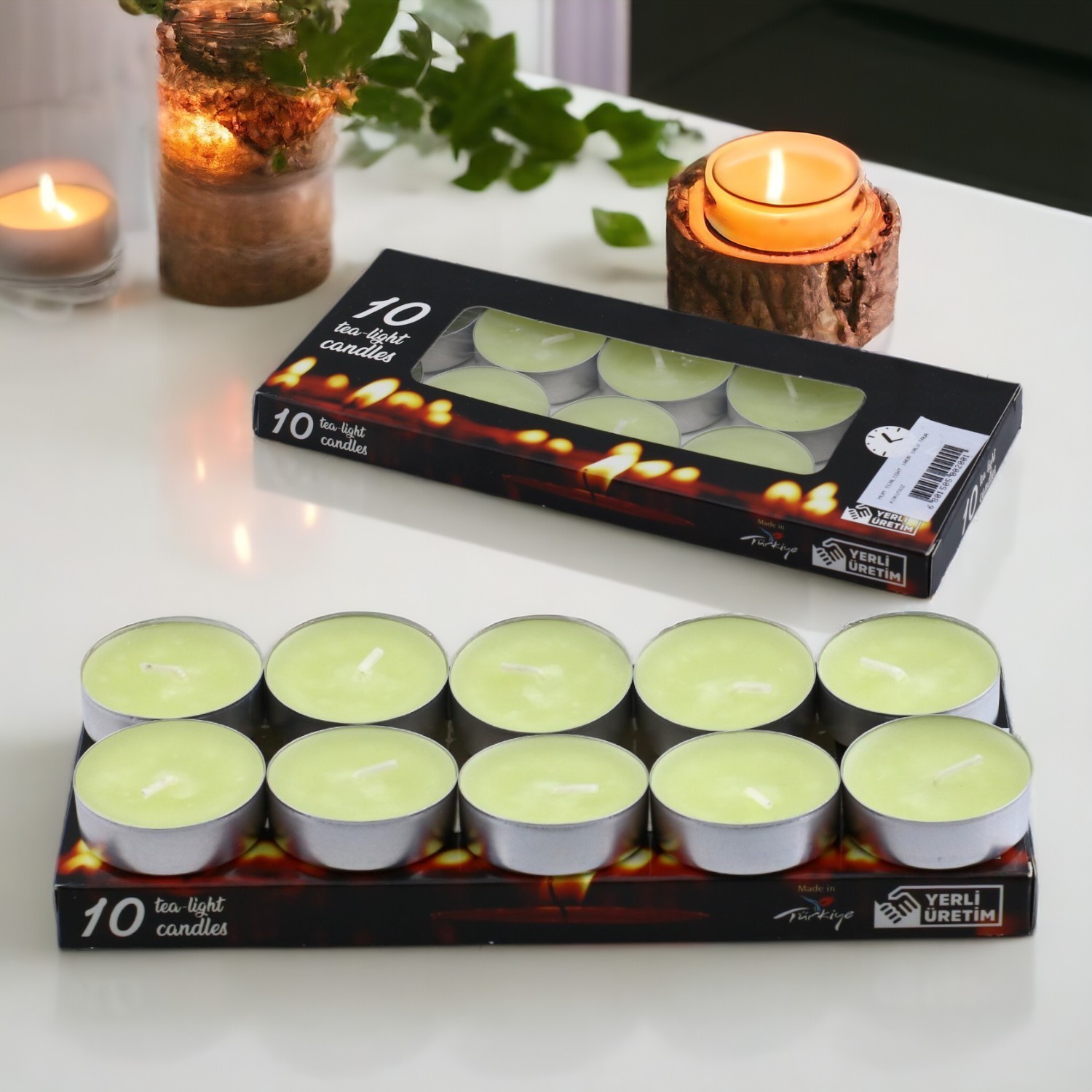 Tealight Mum 10x10 Gr Dekoratif Mumu Kandil Hediyelik Fitilli Mumluk Şamdan Krem Renk Kokusuz