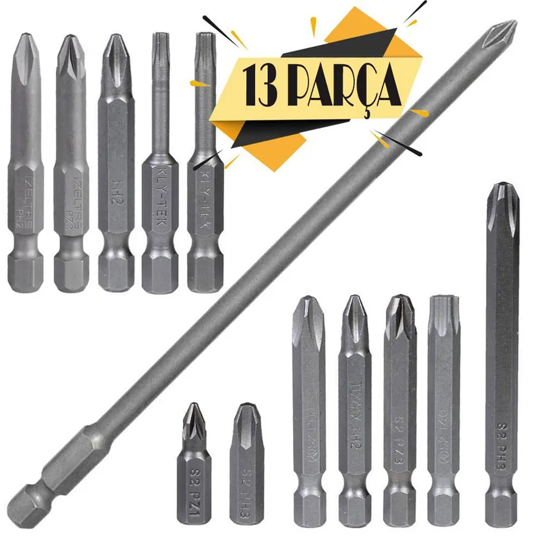 İzeltaş-Klytek Matkap Bits Uç Vidalama Ucu Düz Yıldız Torx Uç (13