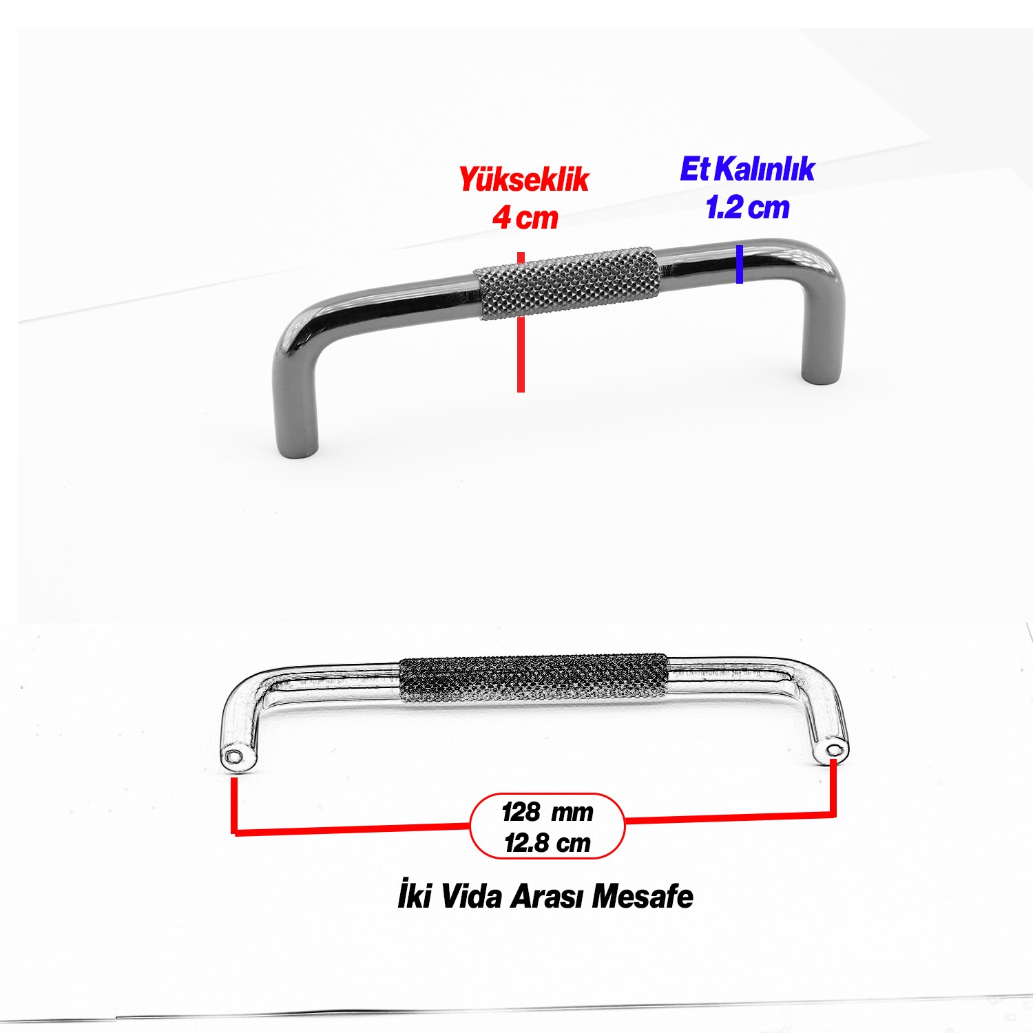 Tırtıklı Füme Metal Kulp 128 mm 12.8 cm Mobilya Çekmece Dolap Dolabı Modern Kapak Kulpları