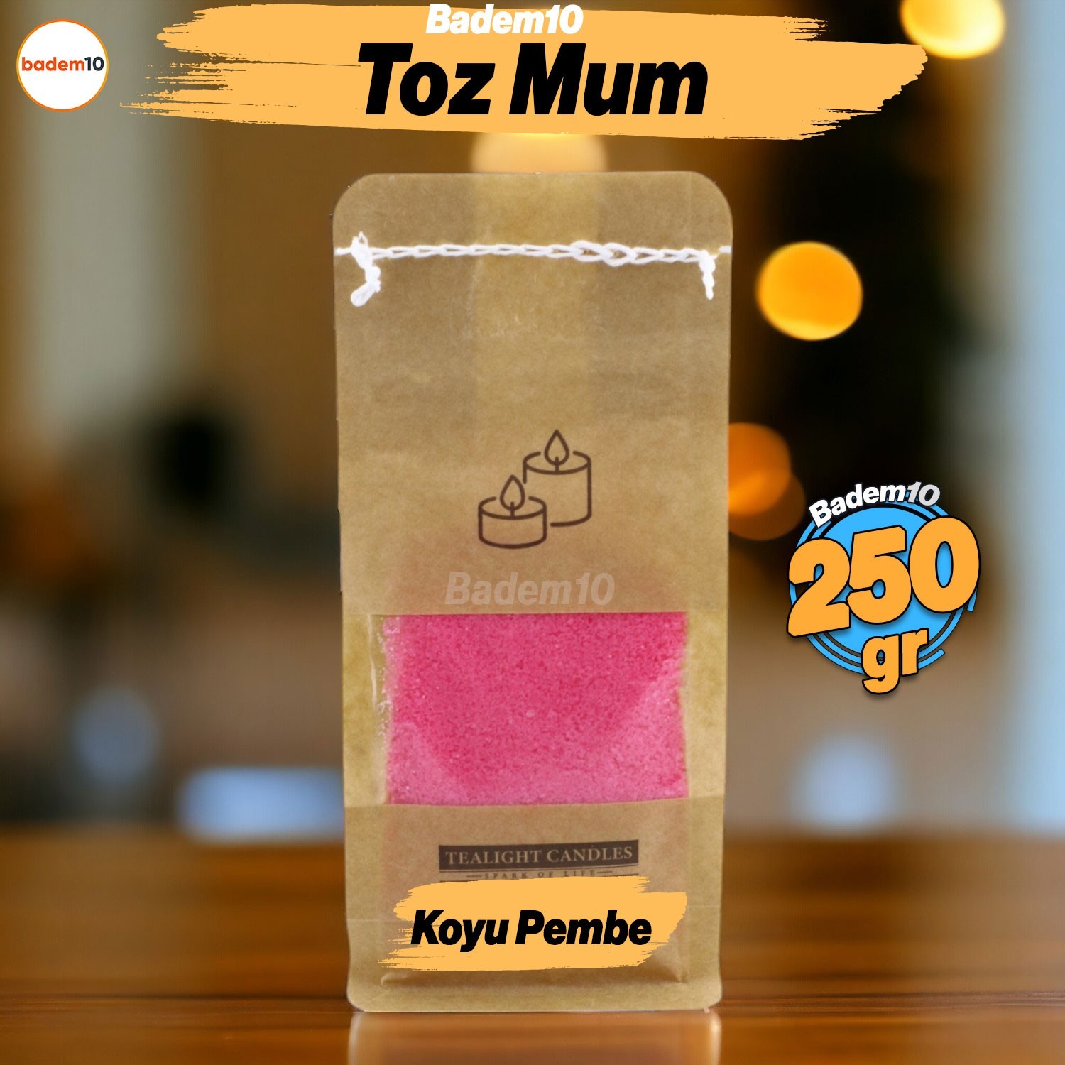 Toz Mum 250 Gr Dekoratif Mumu Kandil Hediyelik Fitilli Mumlar Şamdan Koyu Pembe Kokusuz