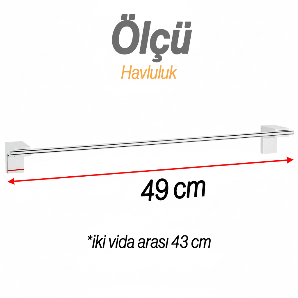 Krom Gümüş Metal Uzun Havluluk 49 cm Duvara Monte Vidalı Lüks Banyo Asma Askı Çubuk Tasarım