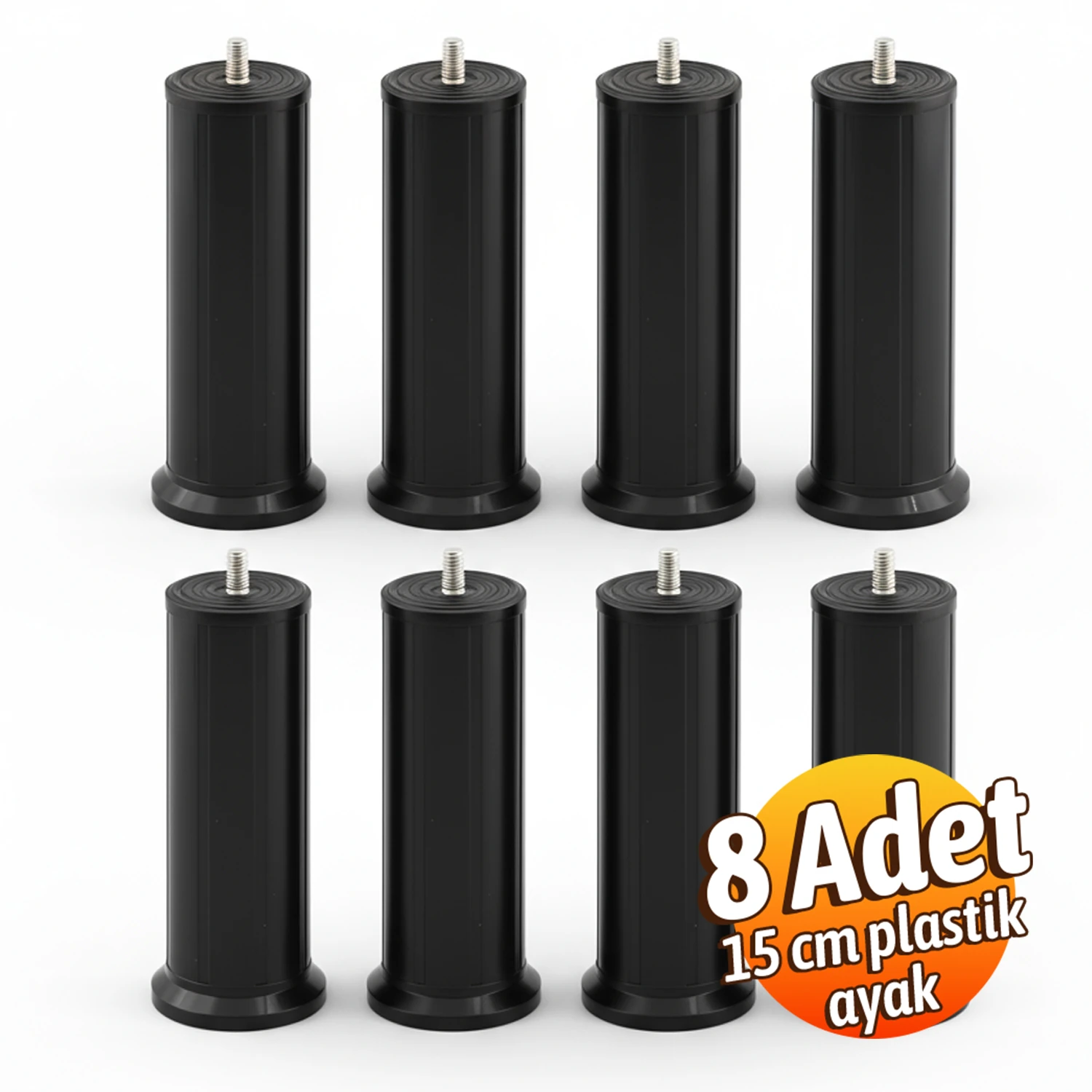 Keson 8 Adet 15 cm Siyah Plastik Mobilya Baza Tv Ünitesi Yükseltme Ayağı Robot Süpürge Uyumlu