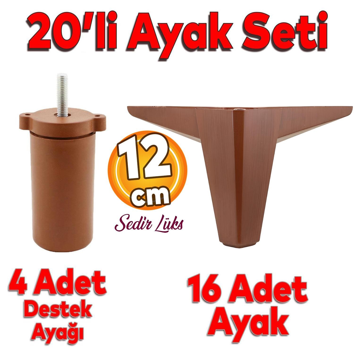 20'li Set Sedir Lüks Mobilya Koltuk Kanepe Tv Ünitesi Destek Ayağı 12 cm Ahşap Desenli Ayakları