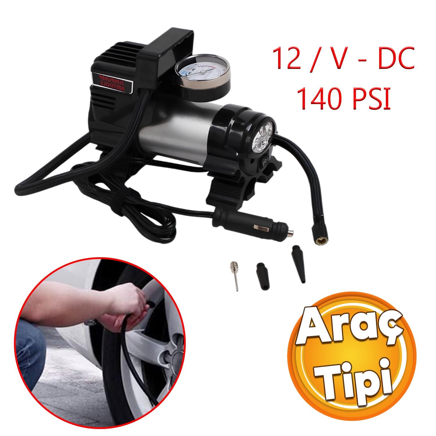 Araç Tipi Çakmaklık Metal Hava Kompresörü Araba Otomobil Oto Bisiklet Teker Lastik Top Şişirme 12 V