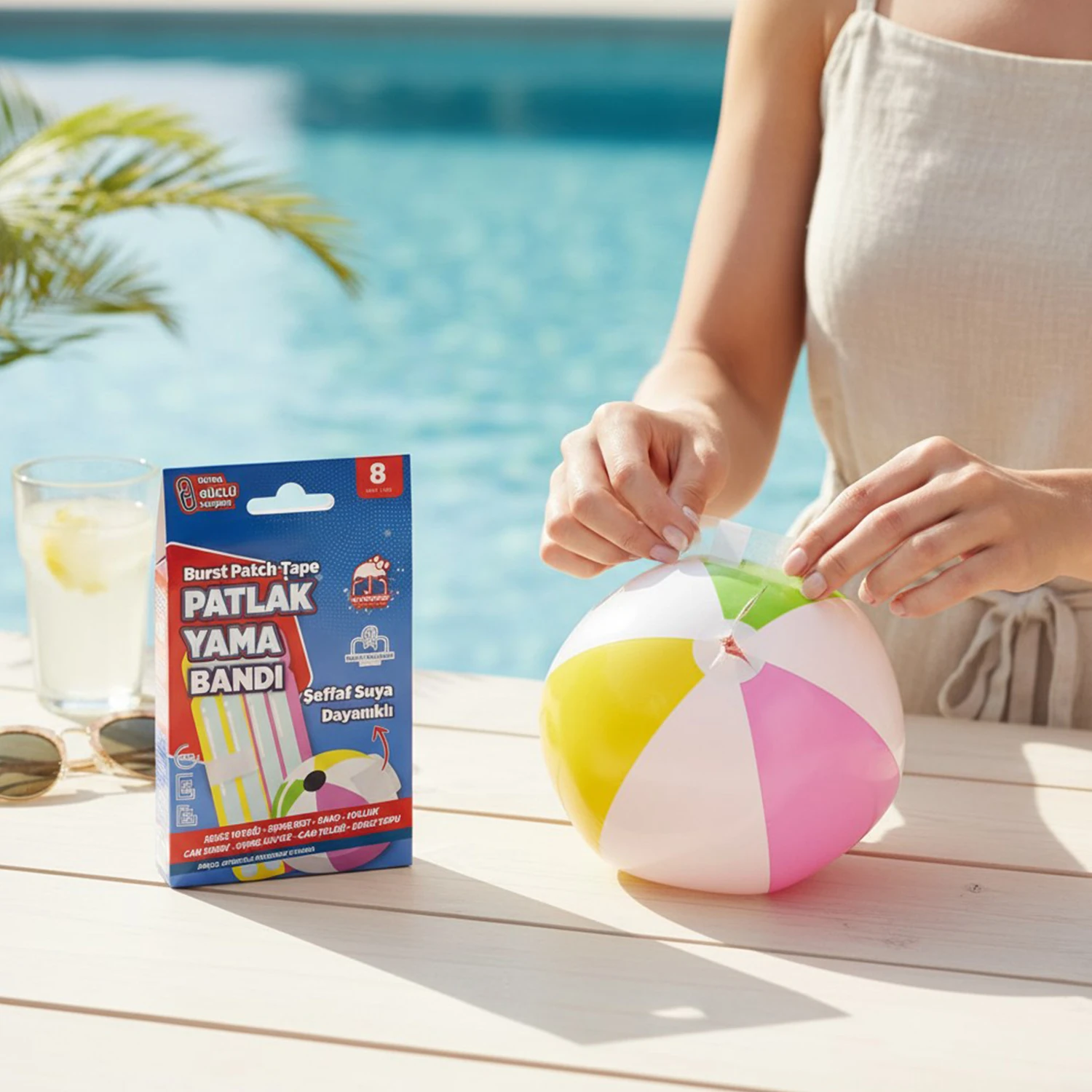 Suya Dayanıklı 8 Adet Patlak Yama Bandı Deniz Yatağı Deniz Topu Şişme Havuz Tamir Bandı
