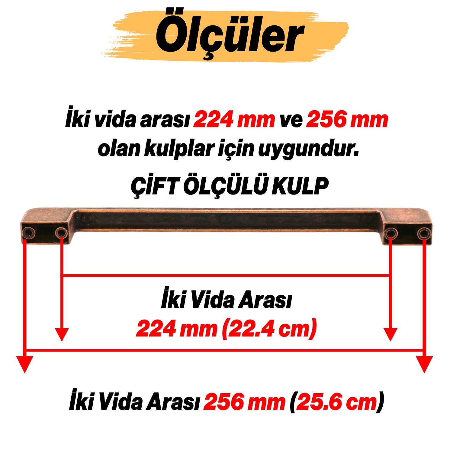 Radus Antik Bakır Metal Kulp 224 mm 22.4 cm Mobilya Çekmece Mutfak Dolabı Dolap Kulpları Kulbu Kulpu
