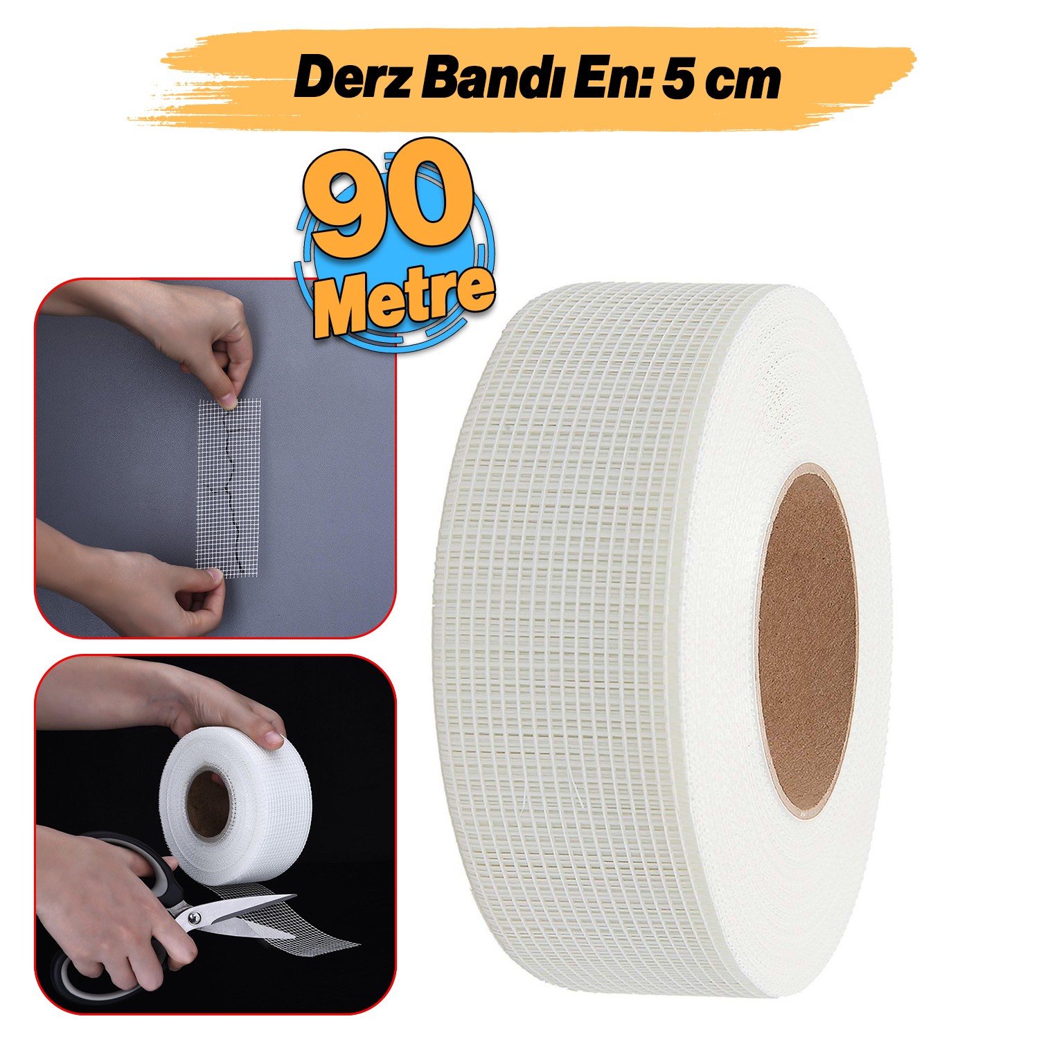 Yapışkanlı Derz Bandı 90 Metre İç Dış Cephe Sıva Filesi 5 cm Tamir Sıvası Yalıtım Montalama Bant