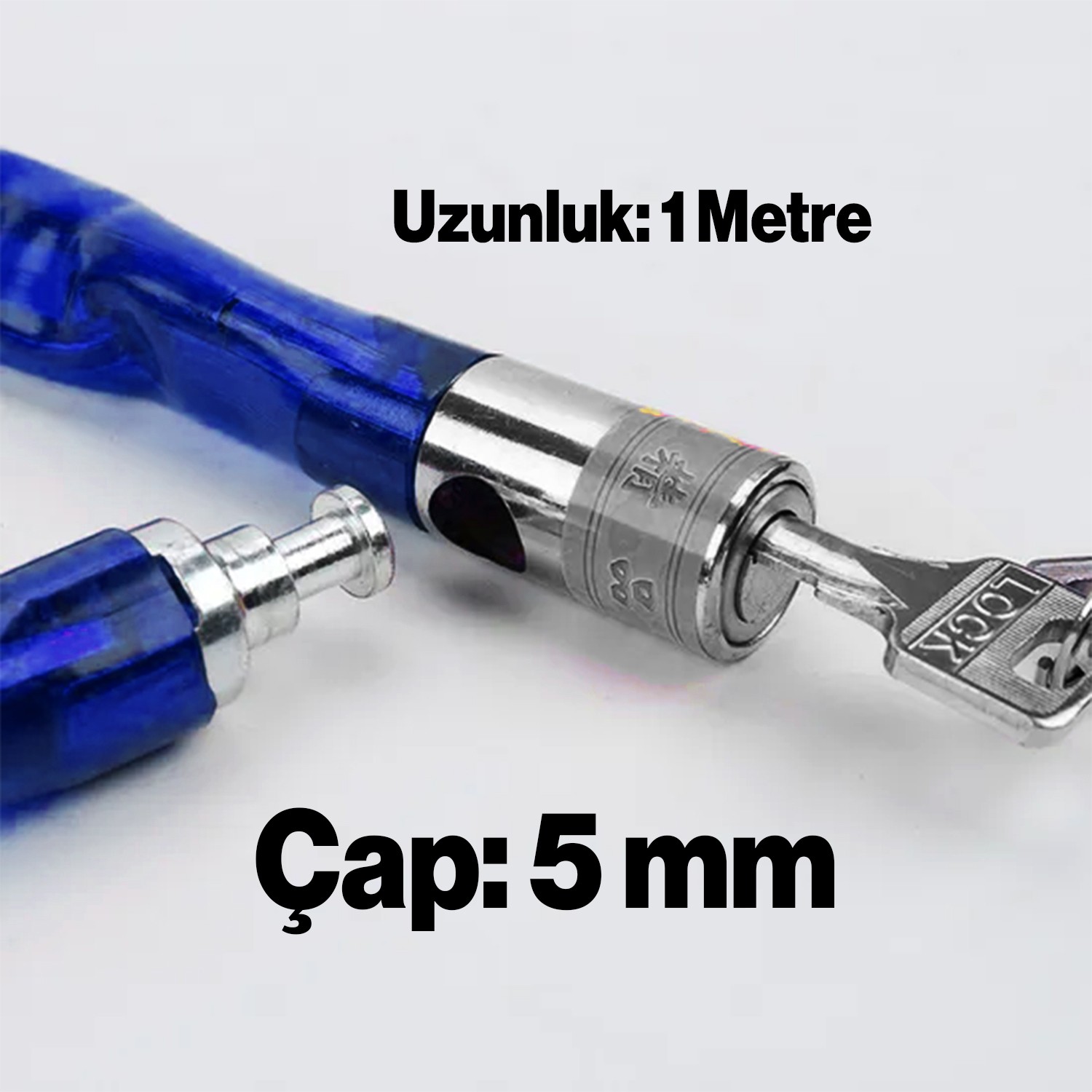 Korumalı Bisiklet Motosiklet Zincir Kilidi 100 cm Çelik Kilit Çap 5 mm Ø  Hırsızlık Önleme 1 Adet