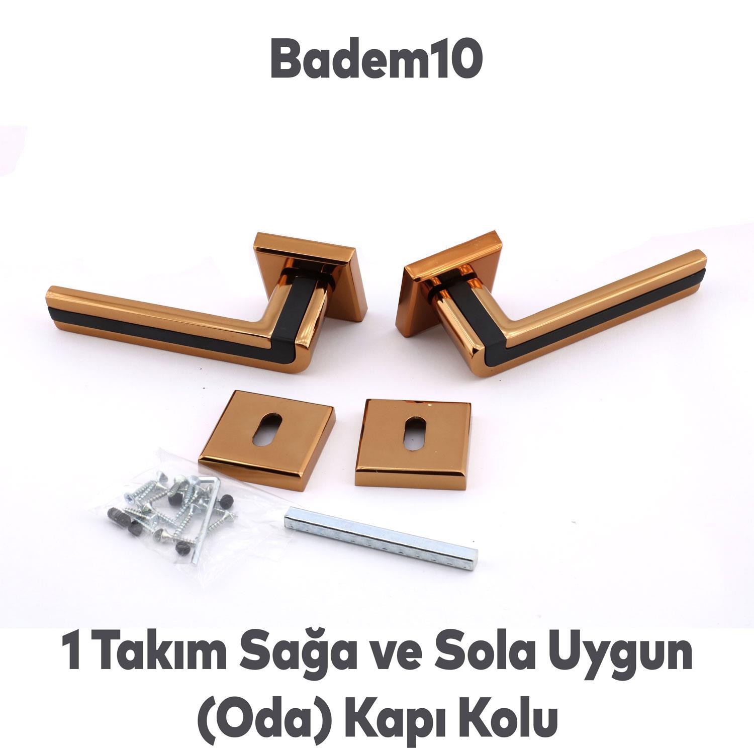 Defne Lüx Rose Gold Kare Rozetli Oda Kapısı Uyumlu Kapı Kolu Sağa ve Sola Uygun Kolları 1 Takım