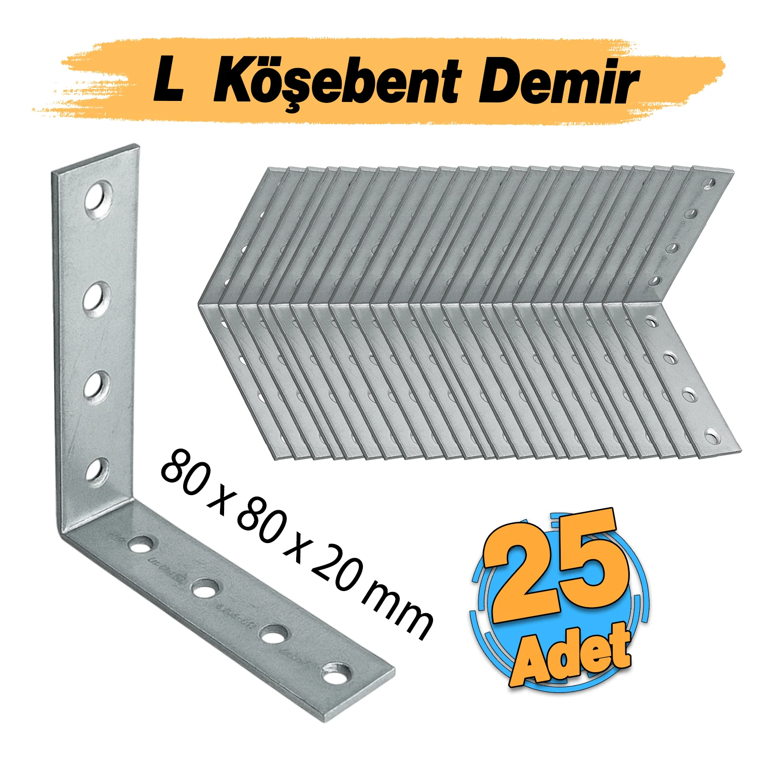 Mobilya Dolap Duvar Sabitleme 25 ADET Metal Köşebent 20x80x80 mm Bağlantı Aparatı L Demiri Gönye