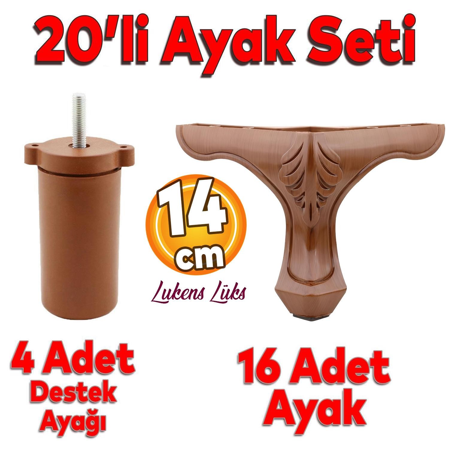 20'li Set Lukens Lüks Mobilya Koltuk Kanepe Tv Ünitesi Destek Ayağı 14 cm Ahşap Desenli Ayakları