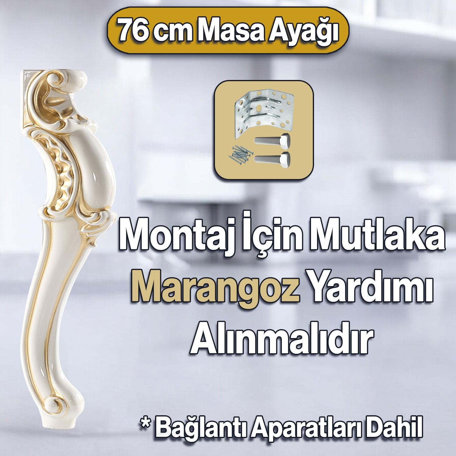 Valenta Masa Dresuar Ayağı 76 cm Plastik Ayak Mutfak Yemek Masası Mobilya Ayakları Krem Gold Altın