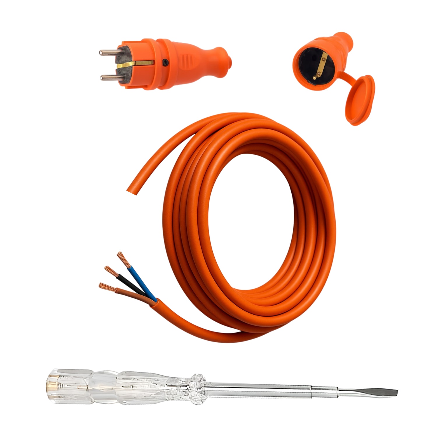 Seyyar 5 Metre Uzatma Kablosu TTR CCA Çok Telli 3x1.5 mm Elektrik Kablo Kontrol Kalem Dişi Erkek Fiş