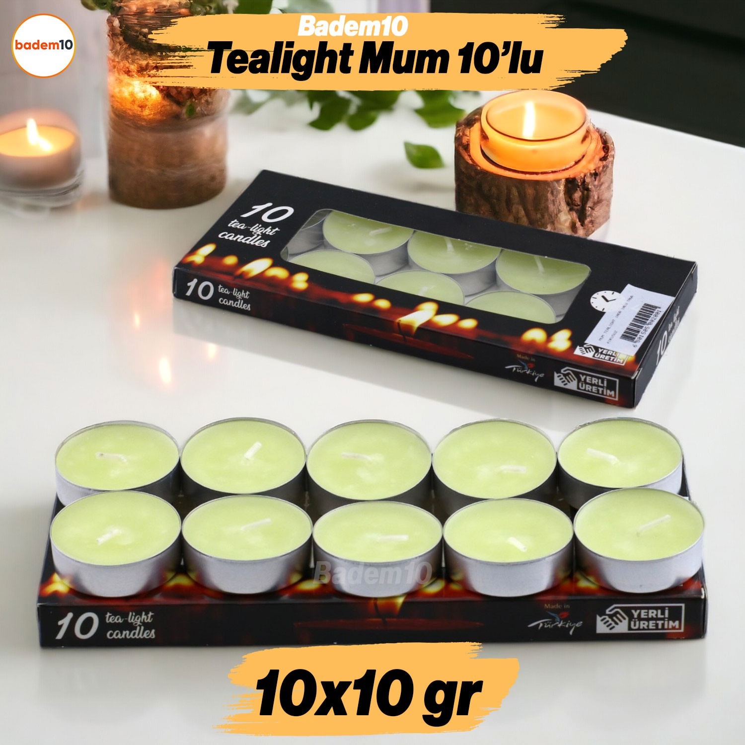 Tealight Mum 10x10 Gr Dekoratif Mumu Kandil Hediyelik Fitilli Mumluk Şamdan Krem Renk Kokusuz