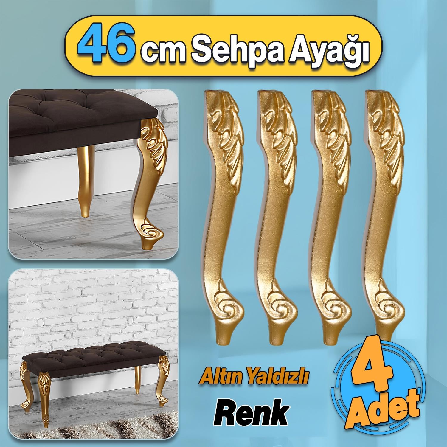 Zade Plastik Sehpa Ayağı 46 cm Altın Gold Renk 4 Adet Mobilya Zigon Çay Orta Sehpası Ayak Ayakları