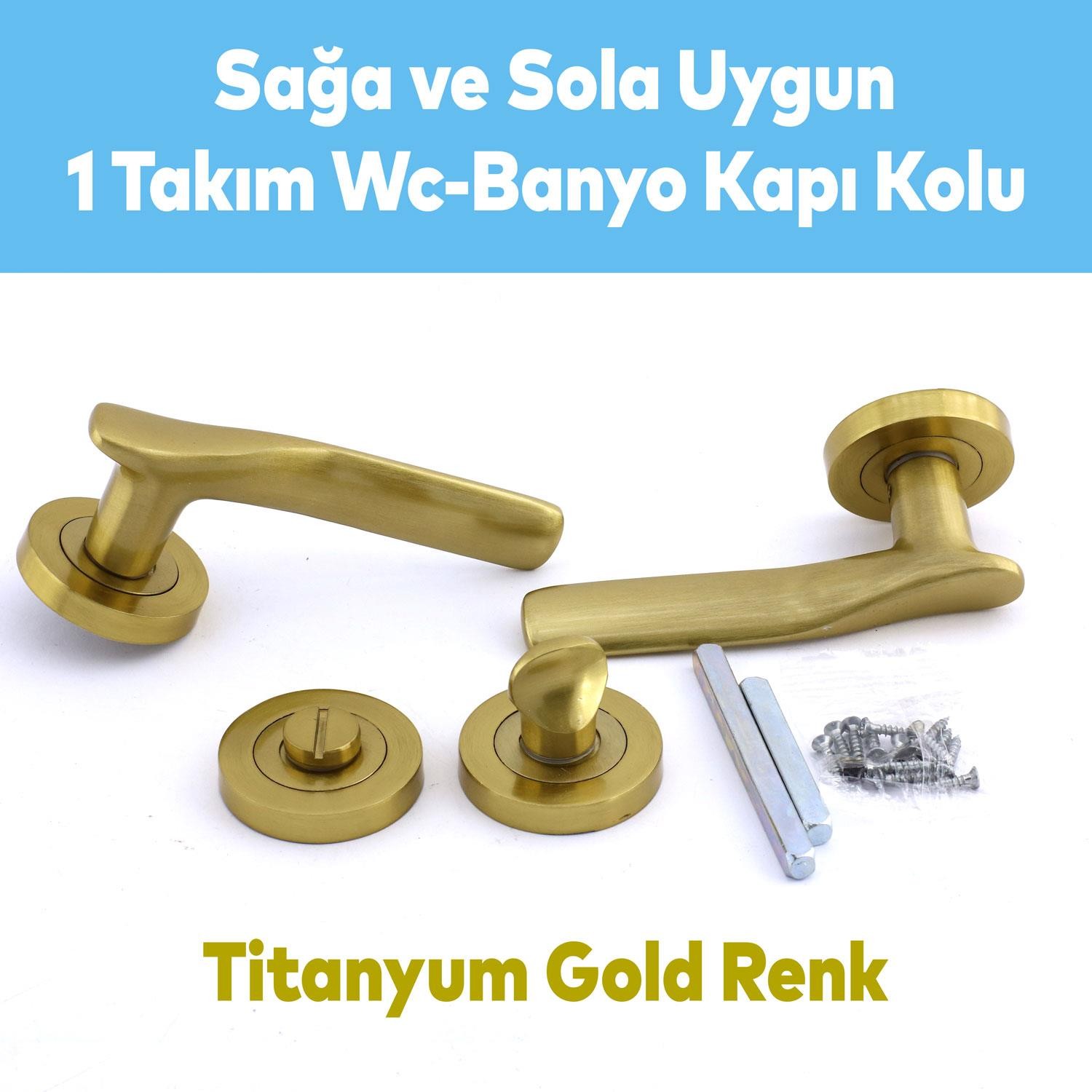 Royal Titanyum Gold Wc Banyo Kapı Kolu Daire Rozetli Sürgülü Kapı Sağ Sol Uygun Kolları Kulpu Uyumlu