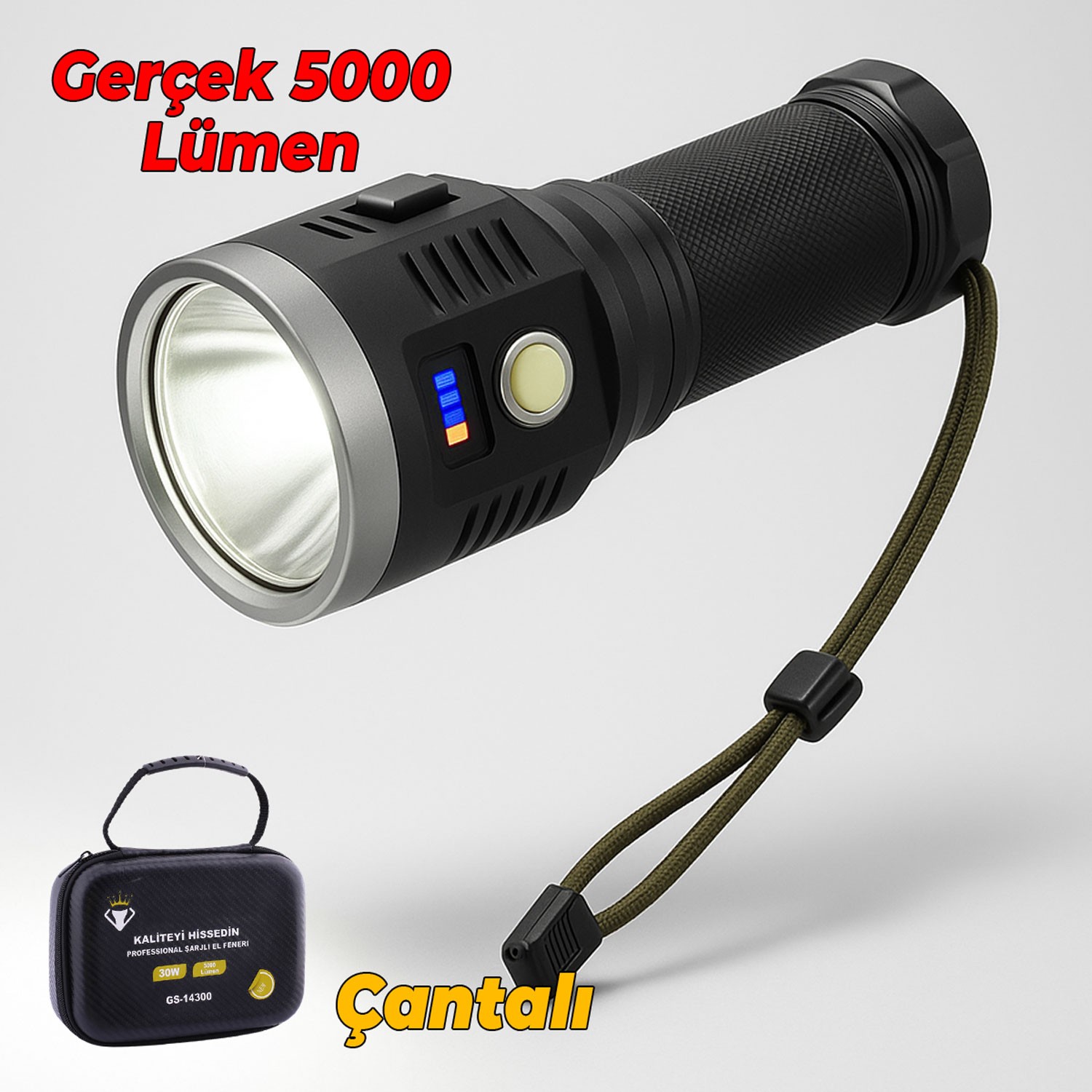 El Feneri Uzun Menzil 5000 Lümen 50W Li-ion 8000 mAh Şarjlı Powerbank Ledli Parlak Su Geçirmez Kamp