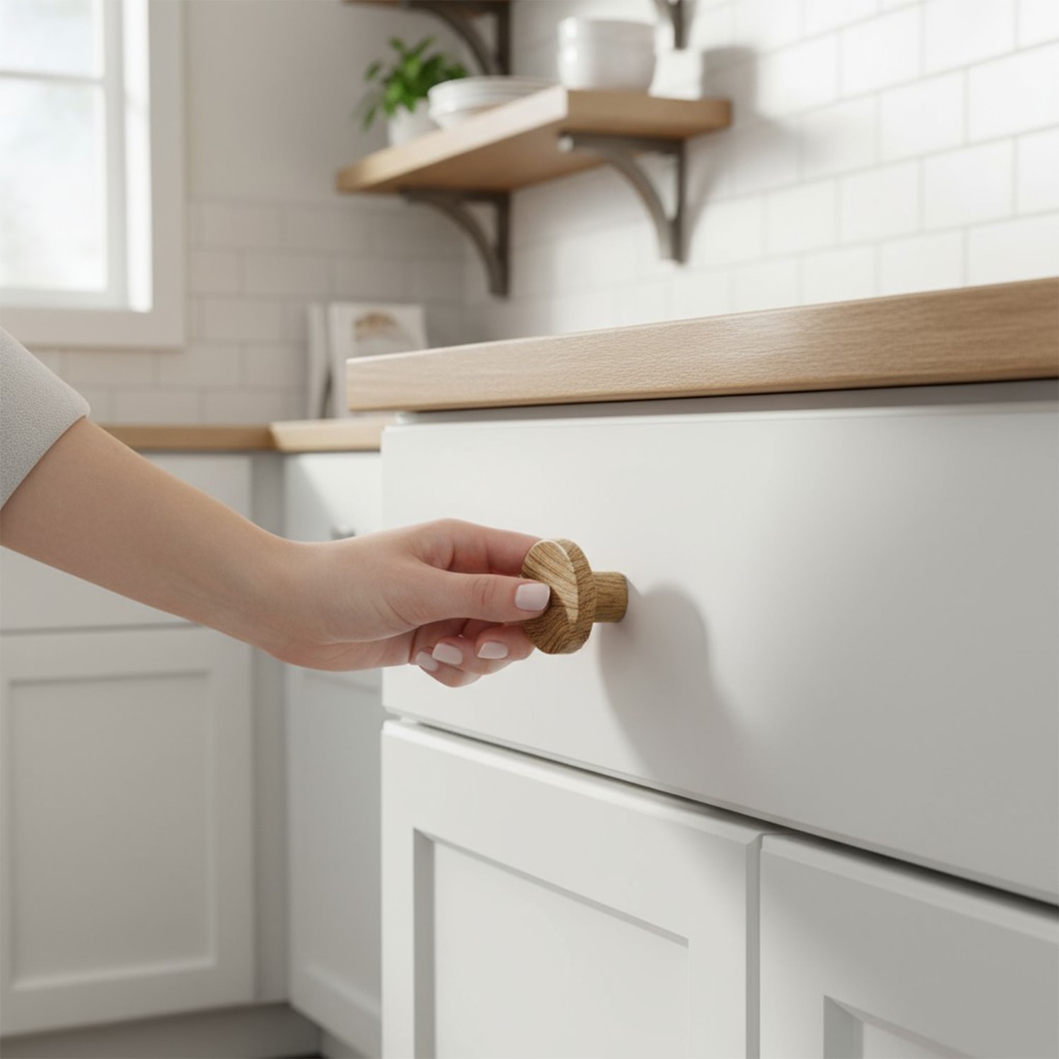 Tek Vidalı Bohem İç Bükey Plastik Düğme Kulp Kubik Kayın Bej Renk Mobilya Dolap Çekmece Kulpu Kulbu