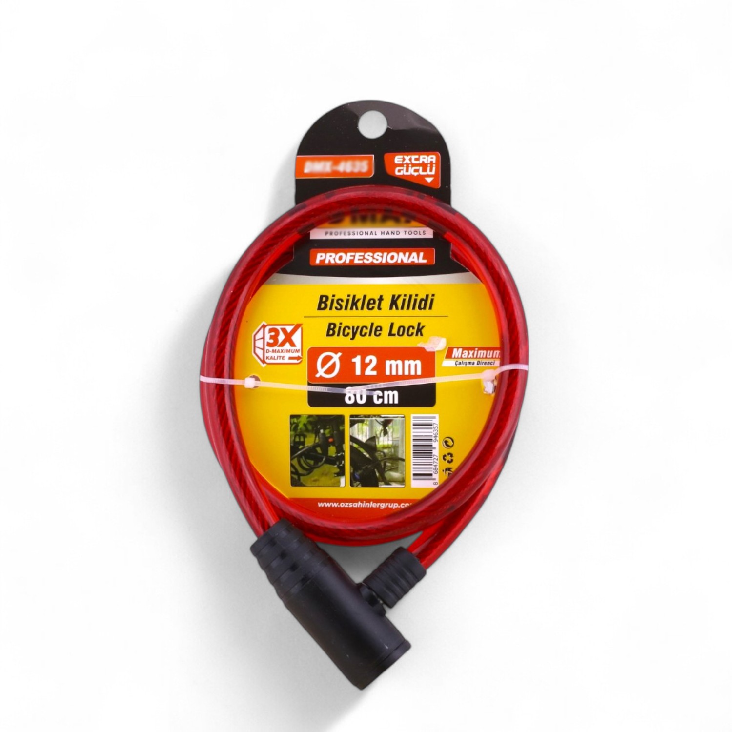 12 mm x 80 cm Çelik Halatlı Asma Kilit – Bisiklet, Motosiklet, Scooter Güvenlik Kilidi + 2 Anahtar