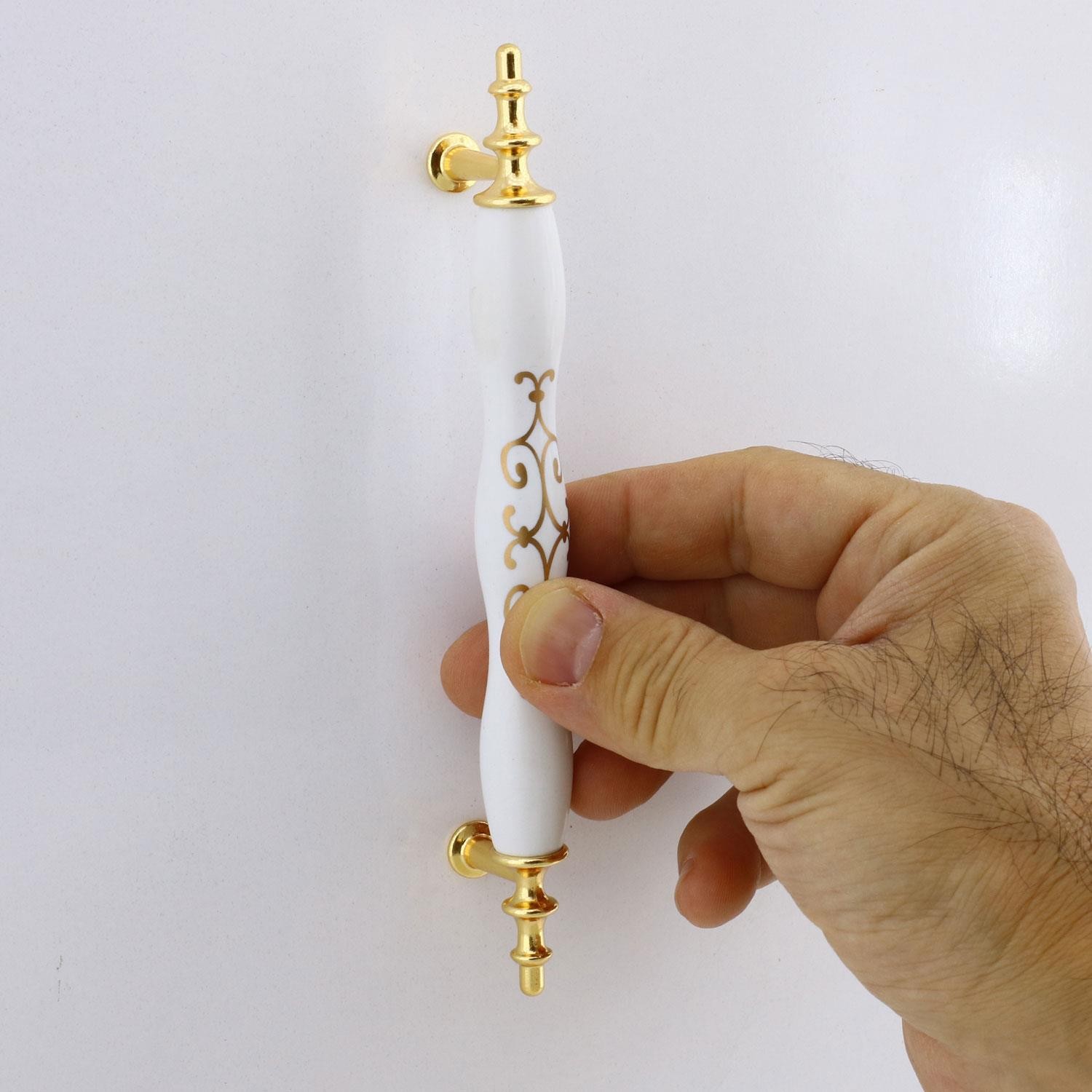 Halley Mobilya Mutfak Dolabı Çekmece Dolap Kapak Kulpu Kulbu Gold Beyaz 128 mm Polimer Kulp