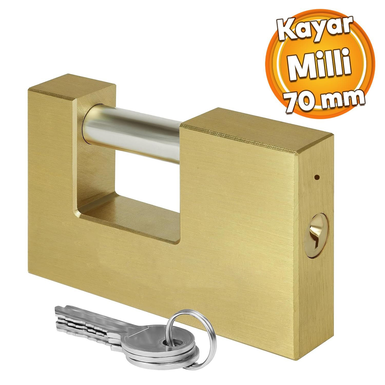 Kepenk İşyeri Kapısı Kilidi Yassı Çelik Kayar Milli Asma Kilit Kapı Emniyet 70 mm 3 Anahtarlı Metal