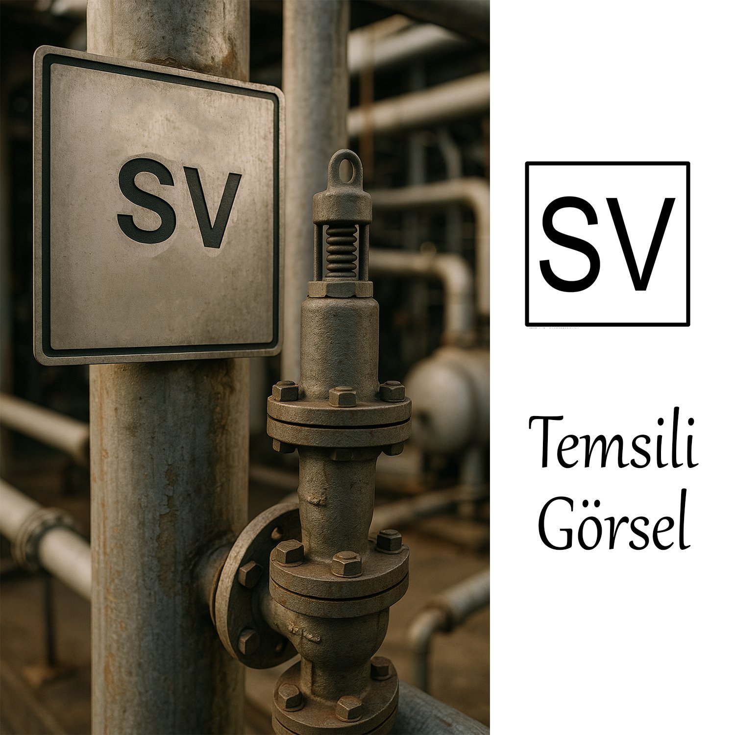 Metal SV Safety Valve İşareti Alüminyum Düz 25x25 cm SV Levha Emniyet Ventili İş Güvenliği 