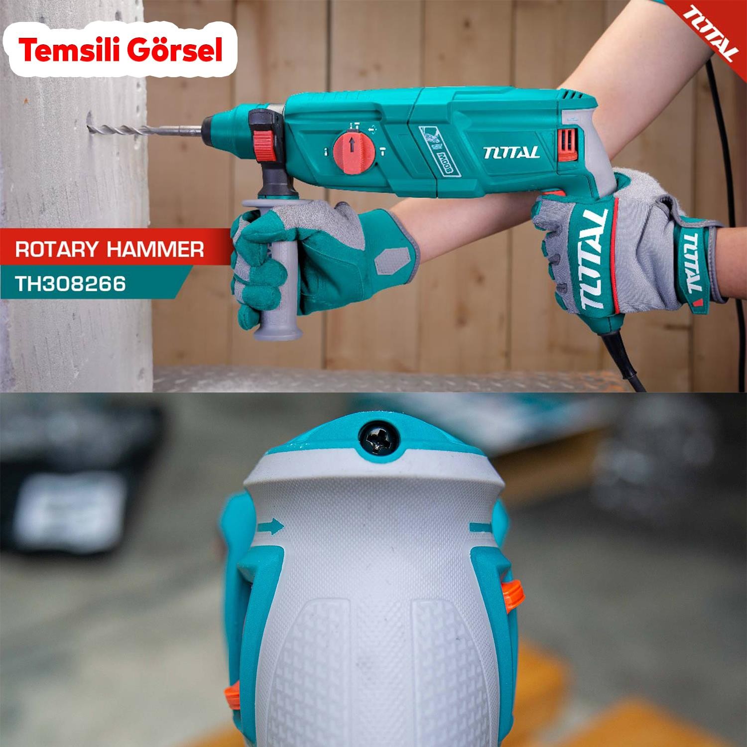 Total Kırıcı Delici Darbeli Matkap 800 W TH308268 Metal Beton Ahşap Elektropnömatik Delme Hilti