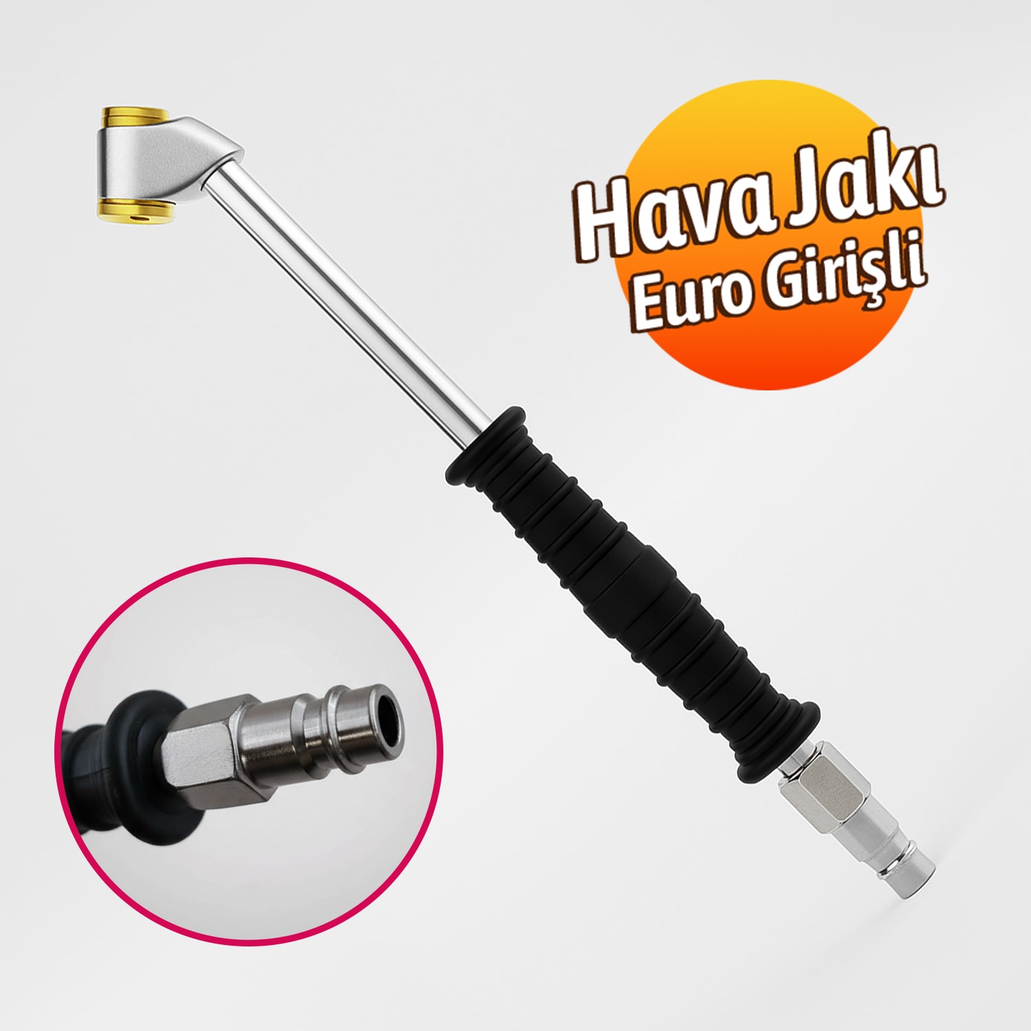 Euro Girişli Küresel Hortum Giriş Kompresör Lastik Şişirme Hava Basma Jakı Siyah