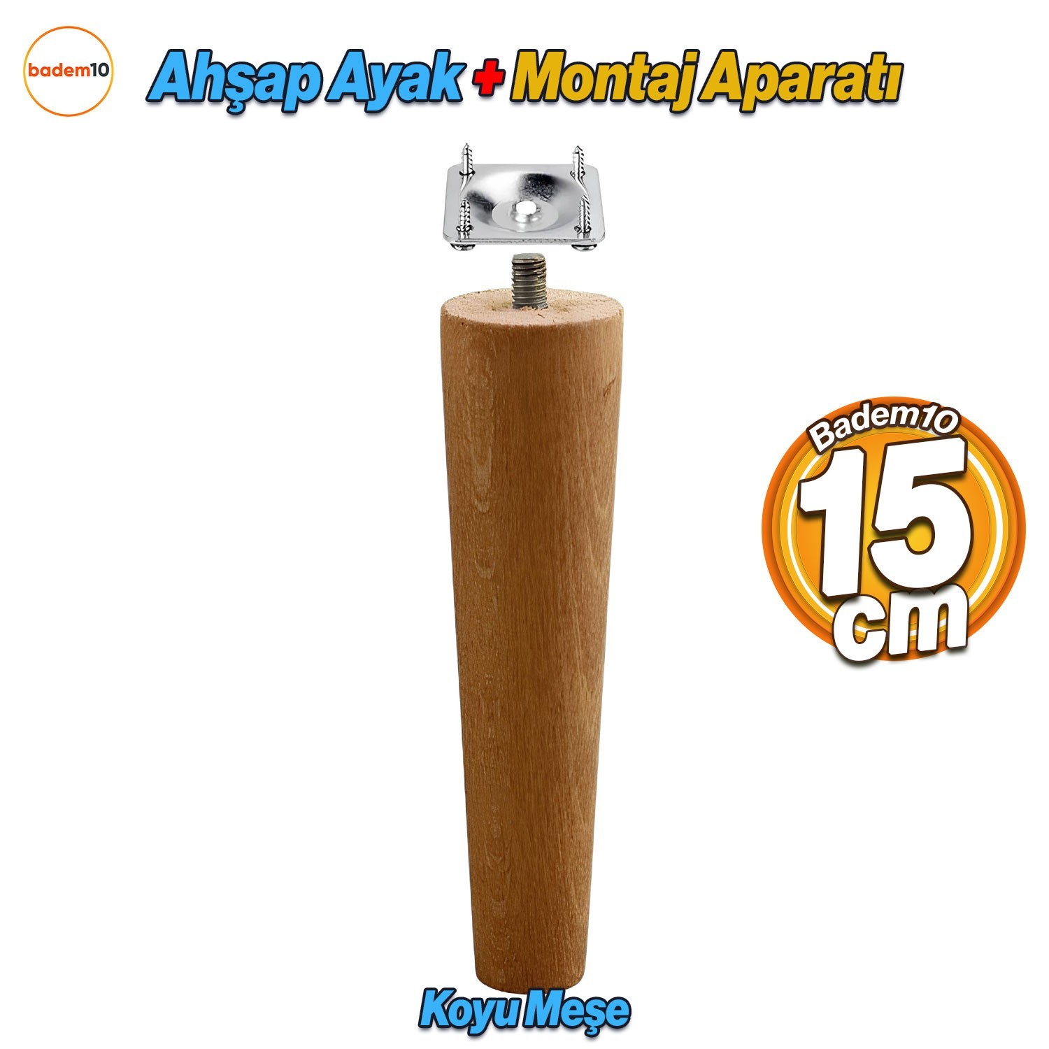 Ahşap 15 cm Ahşap Ayak Bağlantı Aparatlı Mobilya Koltuk Kanepe Sehpa Masa Ayağı Ayakları M8 Civatalı