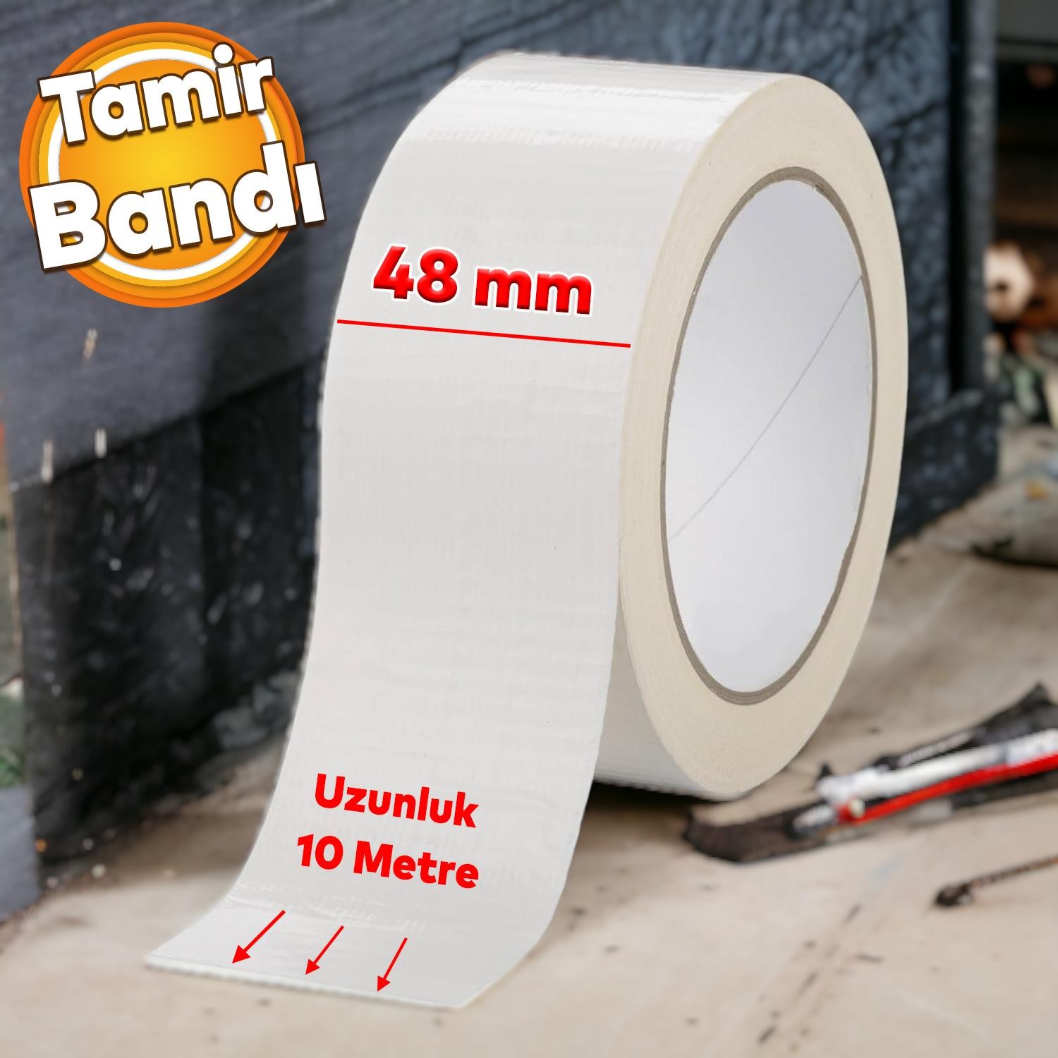 Tamir Onarım Tadilat Bandı 48 mm x 10 Metre Çok Amaçlı Beyaz Takviye Bant Güçlü Yapıştırıcı